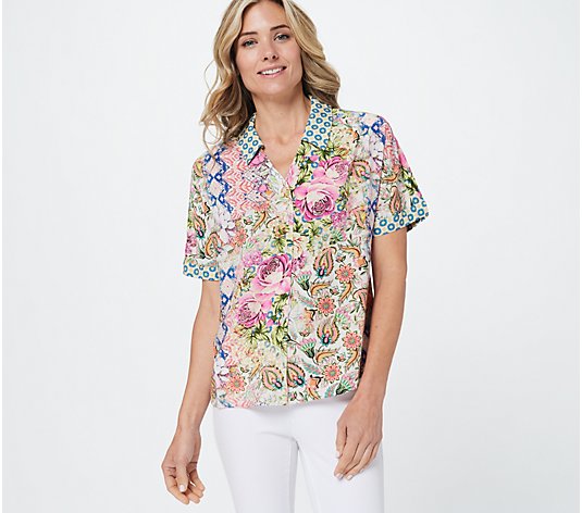 Tolani Collection Short-Sleeve V-Neck Button Down Blouse