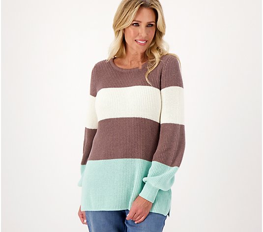 Belle by Kim Gravel Color Block Striped Sweater