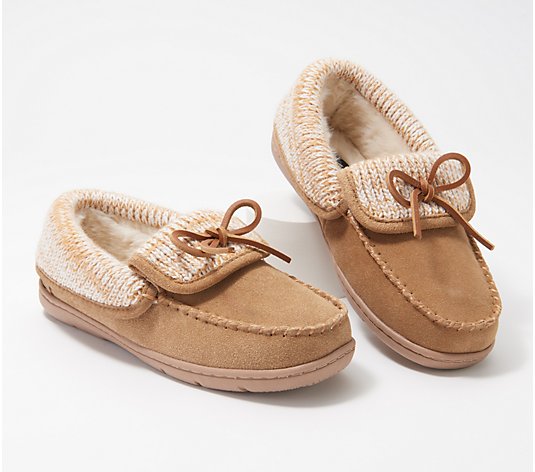 Clarks Suede Moccasin Slippers with Sweater Trim