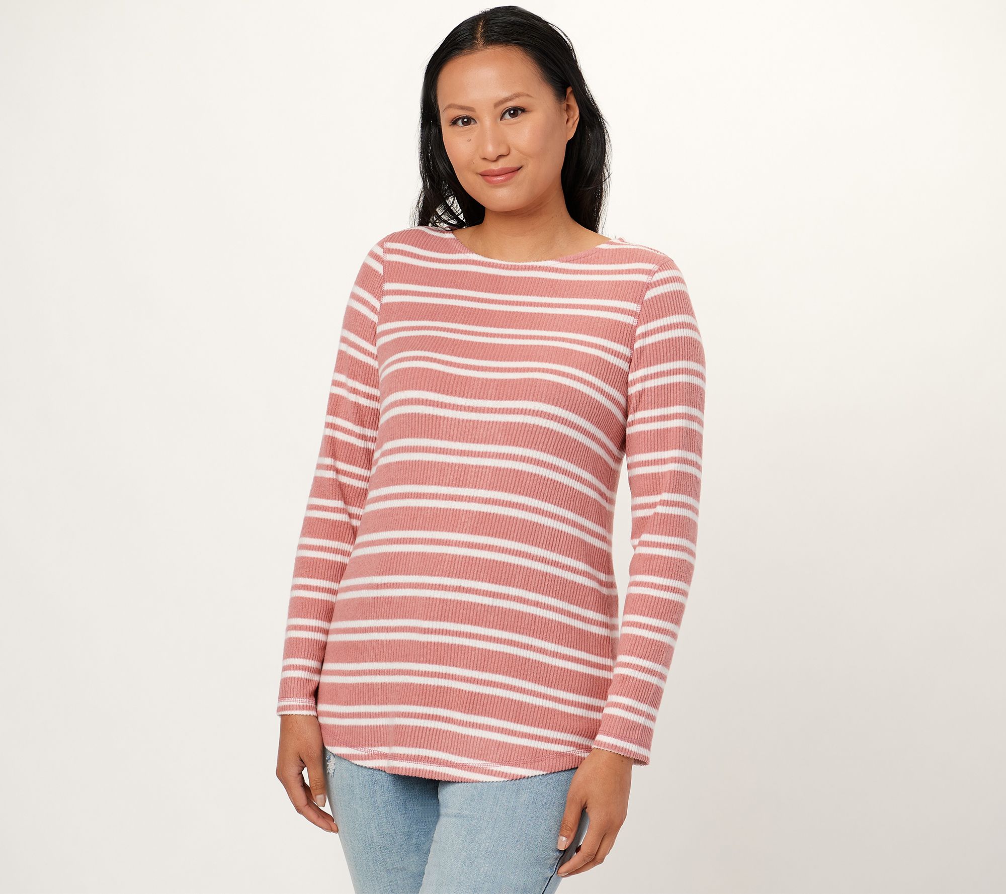 Susan Graver Weekend Striped Brushed Rib Knit Tunic - QVC.com