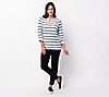 Denim & Co. Striped Textured French Terry Lace Front Top, 1 of 3