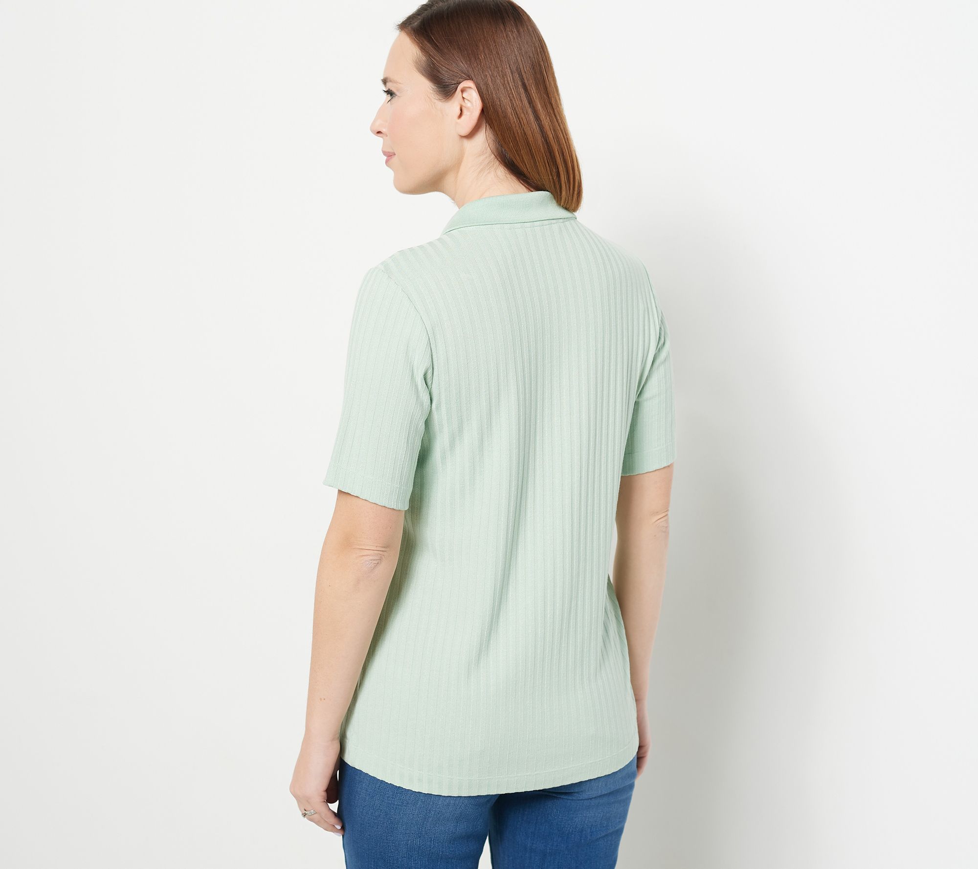 Isaac Mizrahi Live! Ribbed Elbow Sleeve Polo with Pearl Buttons - QVC.com