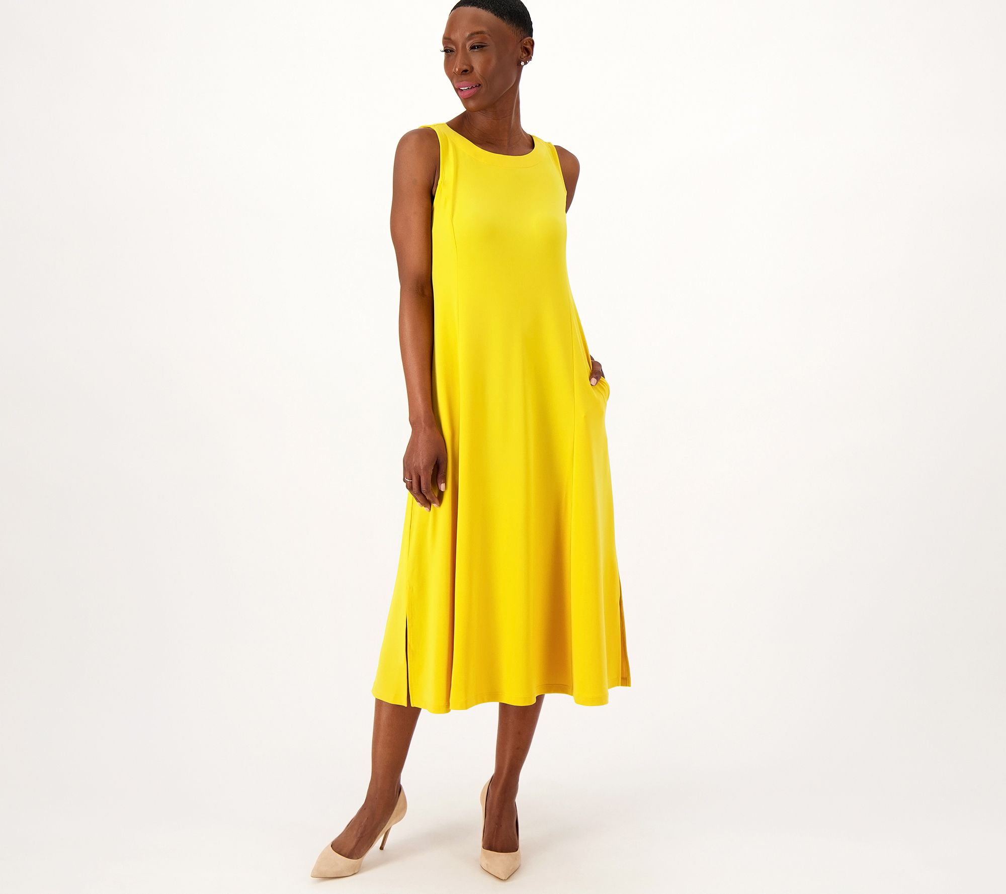 Susan Graver Every Day Petite Liquid Knit Midi Dress
