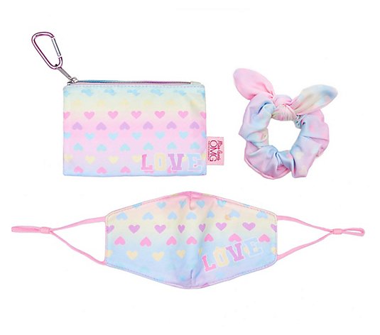 OMG Accessories Girl's Heart Face Covering, Pouch & Scrunchie