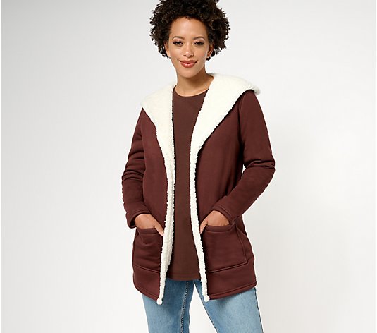 Denim & Co. Sherpa Bonded Hooded Jacket with Pockets