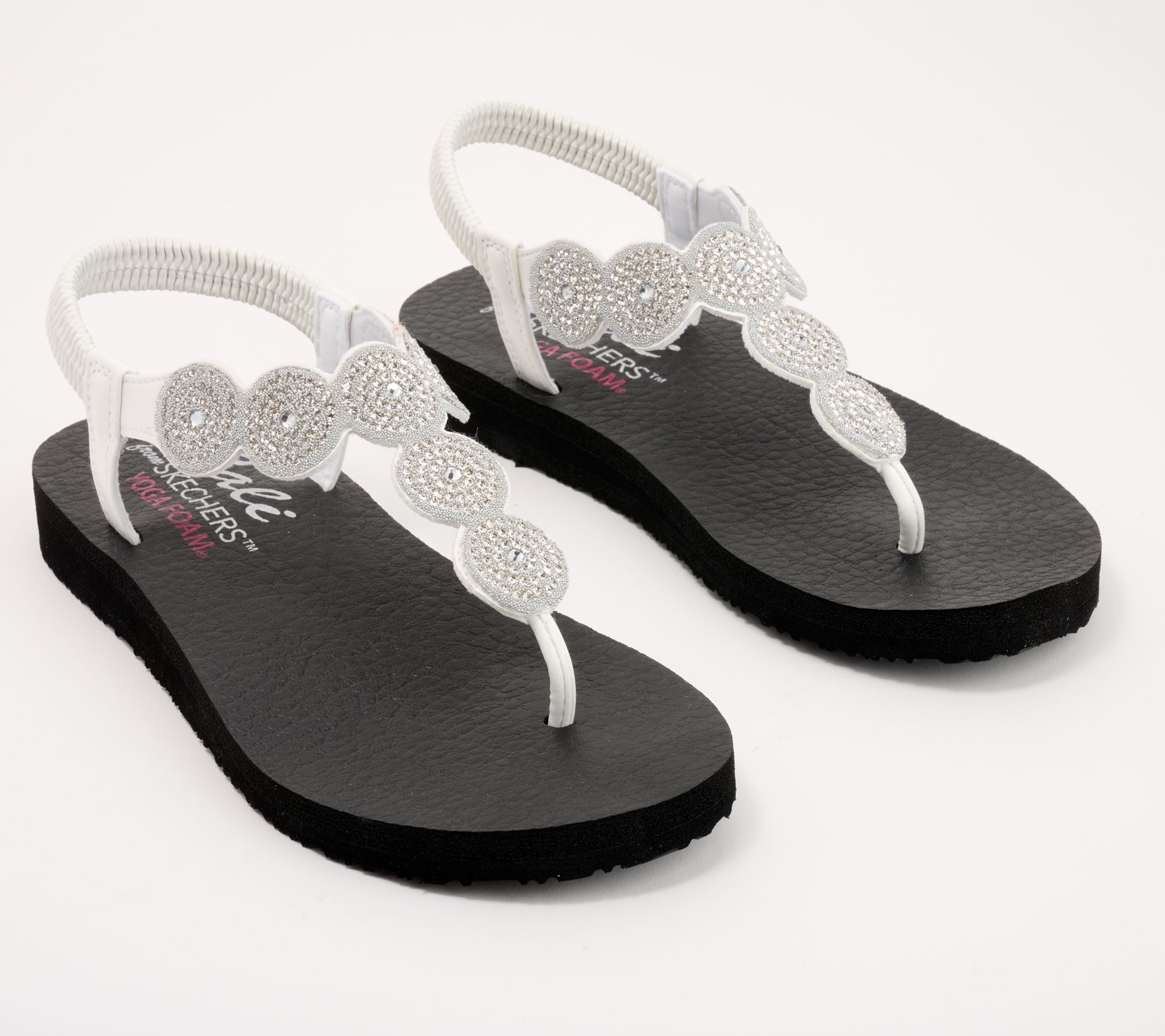 SKECHERS Yoga Foam Womens Size 7 Black Sparkle Thong Flip Flop Sandals 