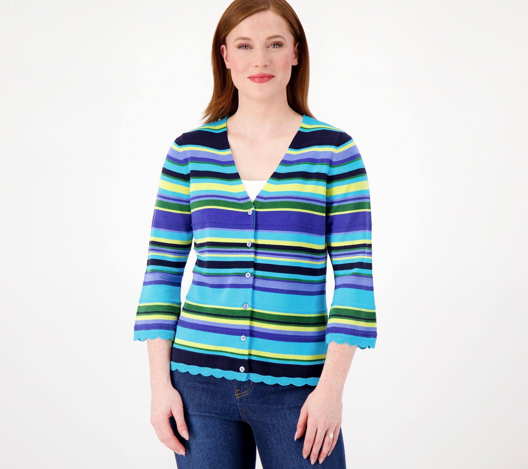 Isaac Mizrahi Live! Fiesta Stripe Button Down Cardigan