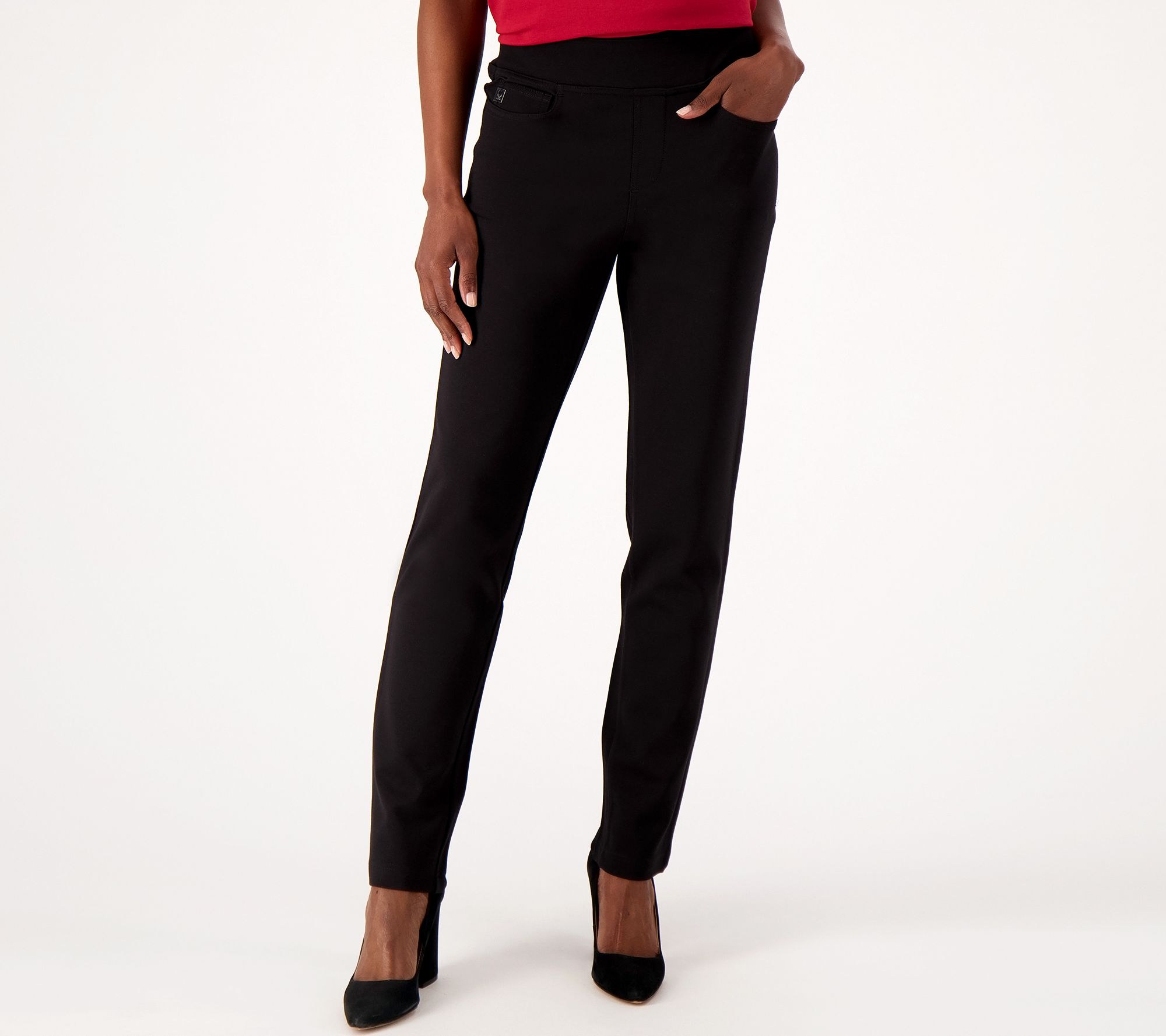 "As Is" Belle by Kim Gravel Petite Ponte Slim Straight Leg Pants
