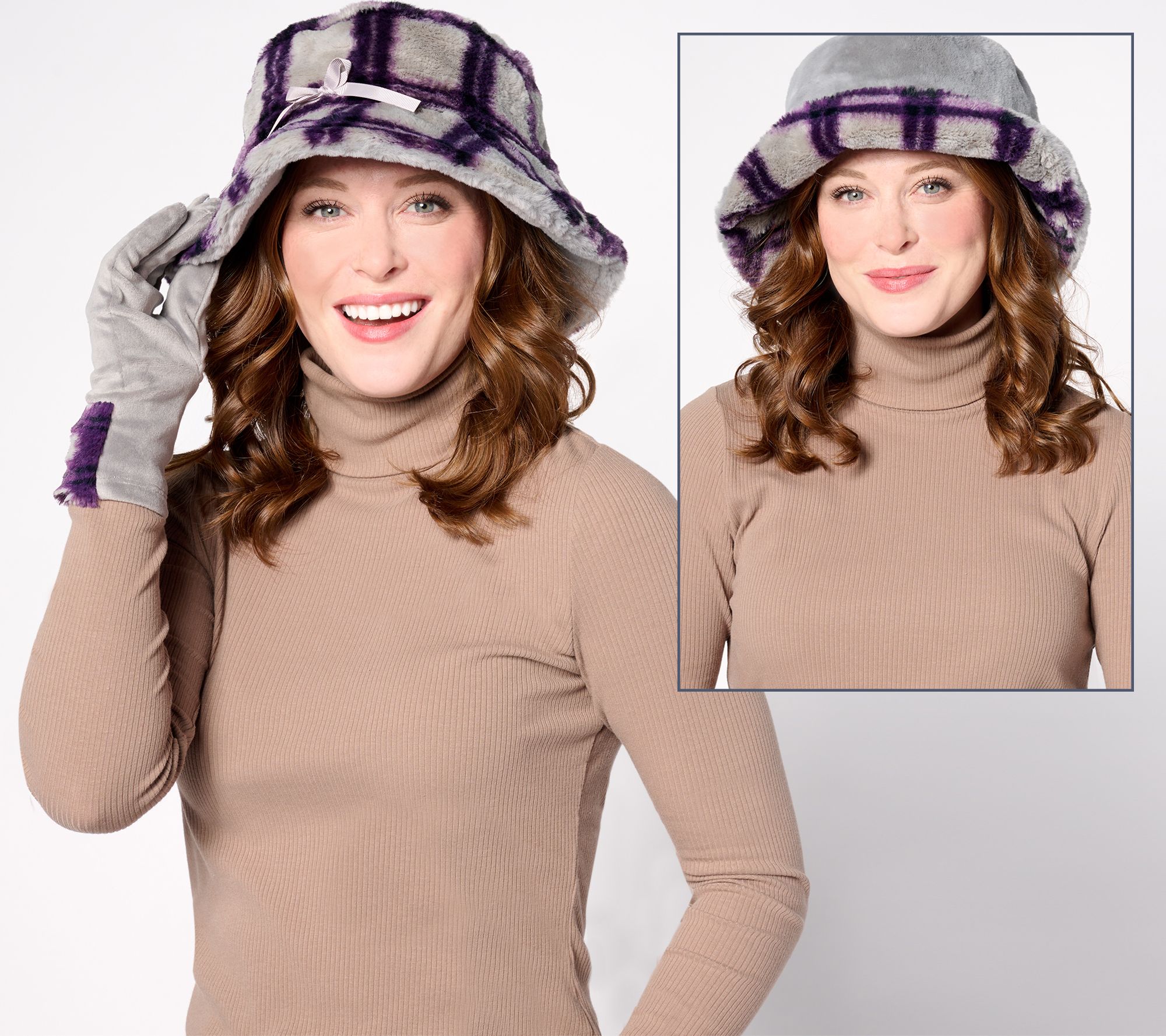 Sprigs Faux Fur Reverse to Print Hat & Glove Set