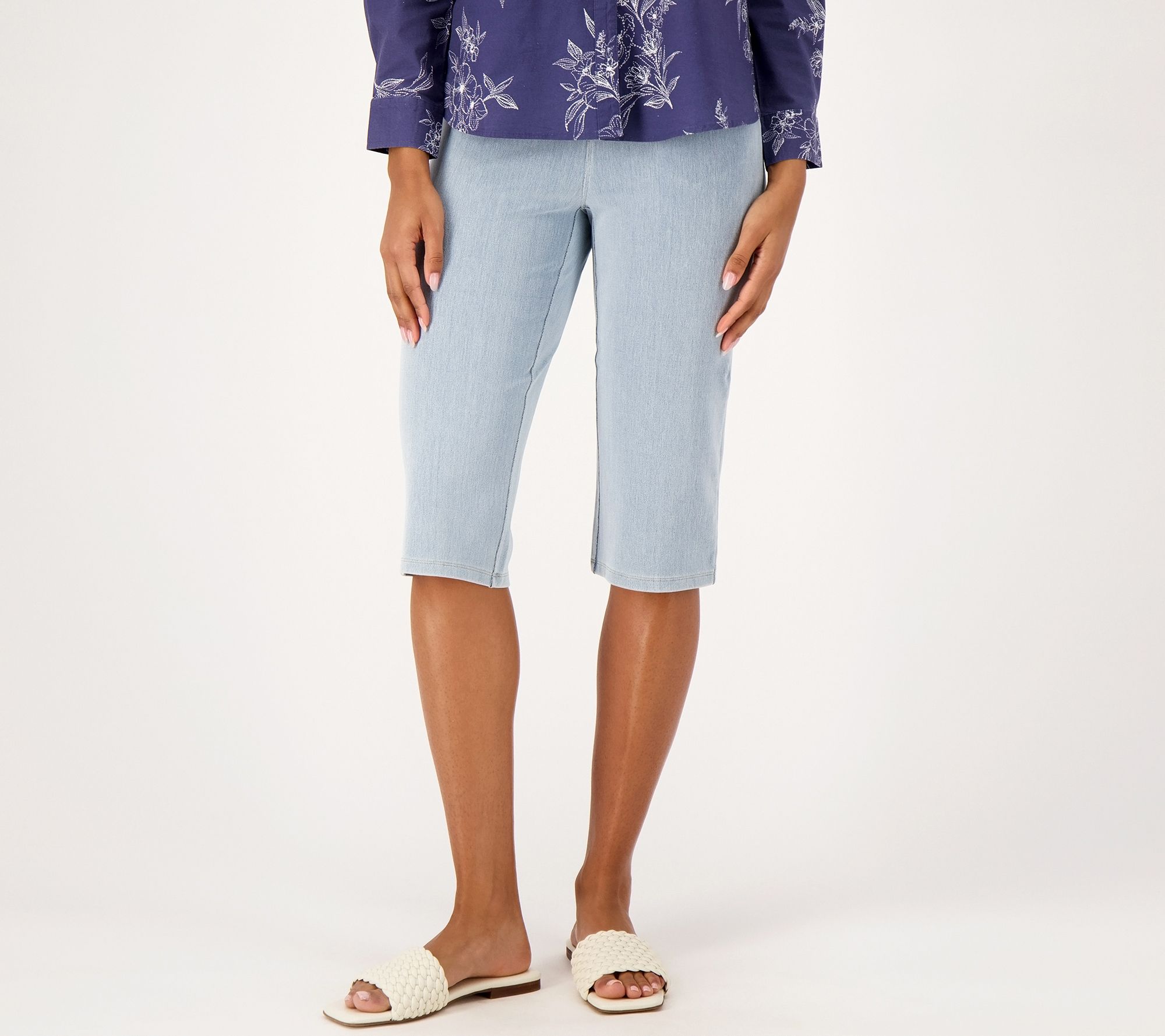 "As Is" Susan Graver Petite Cool Touch Denim Pedal Pusher