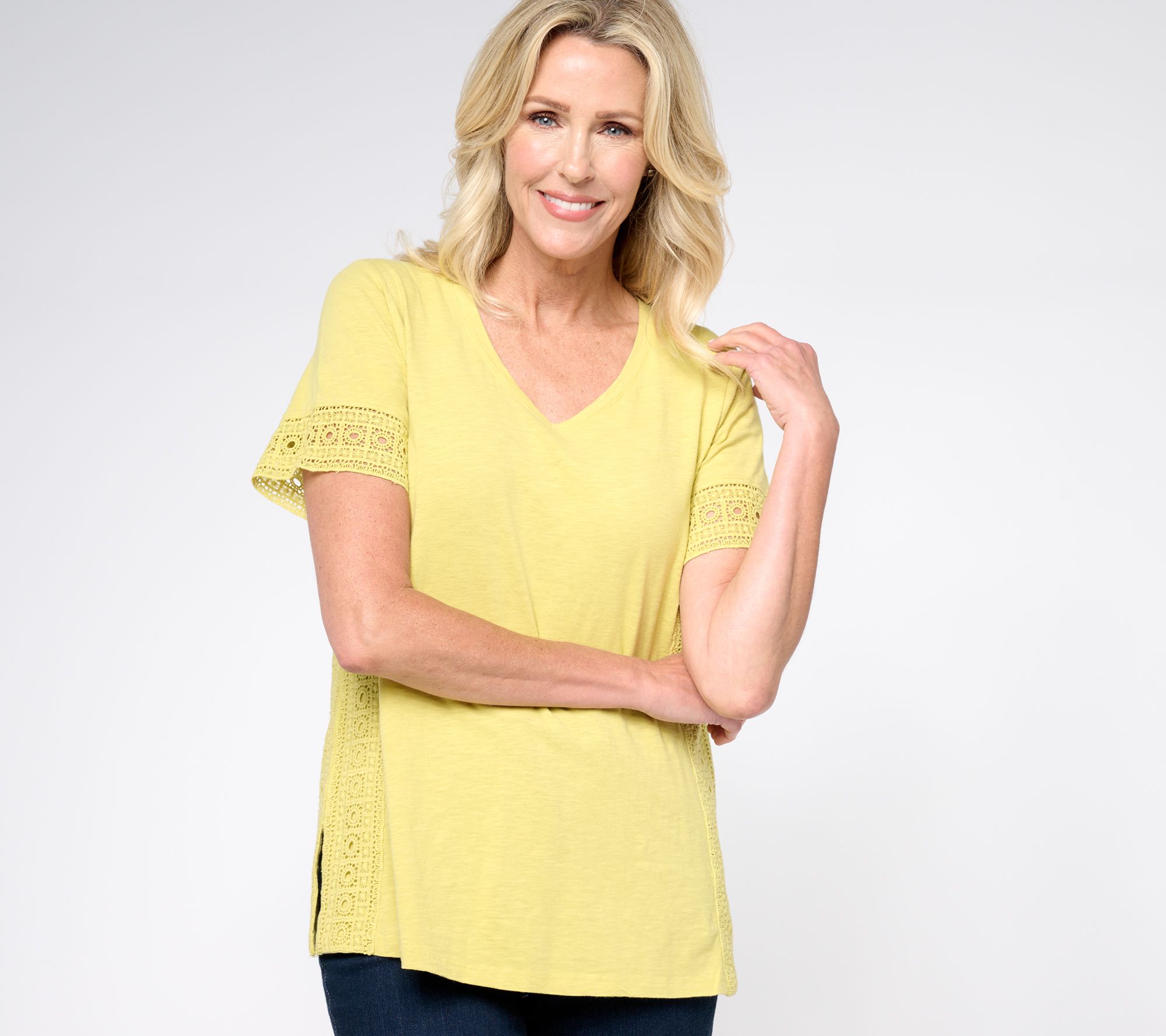 "As Is" Isaac Mizrahi Live! Short Sleeve Slub Knit V-Neck Top