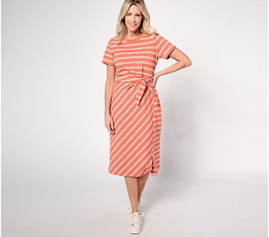 AnyBody Regular Tossed Stripe Cotton Knit Midi Dress