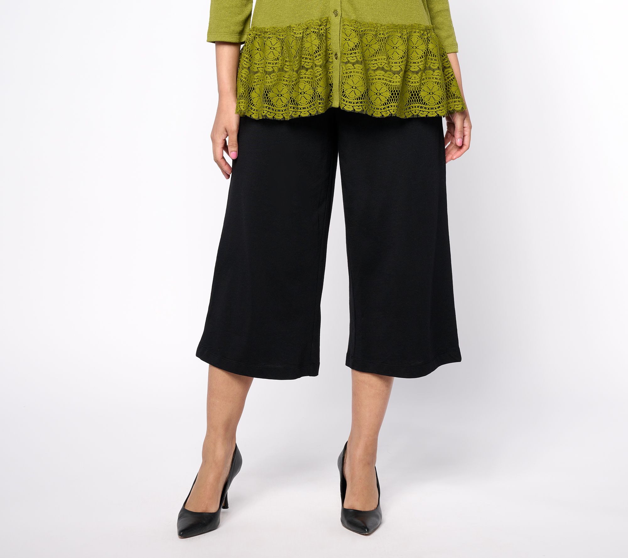 LOGO by Lori Goldstein Petite Printed Cotton Modal Culotte