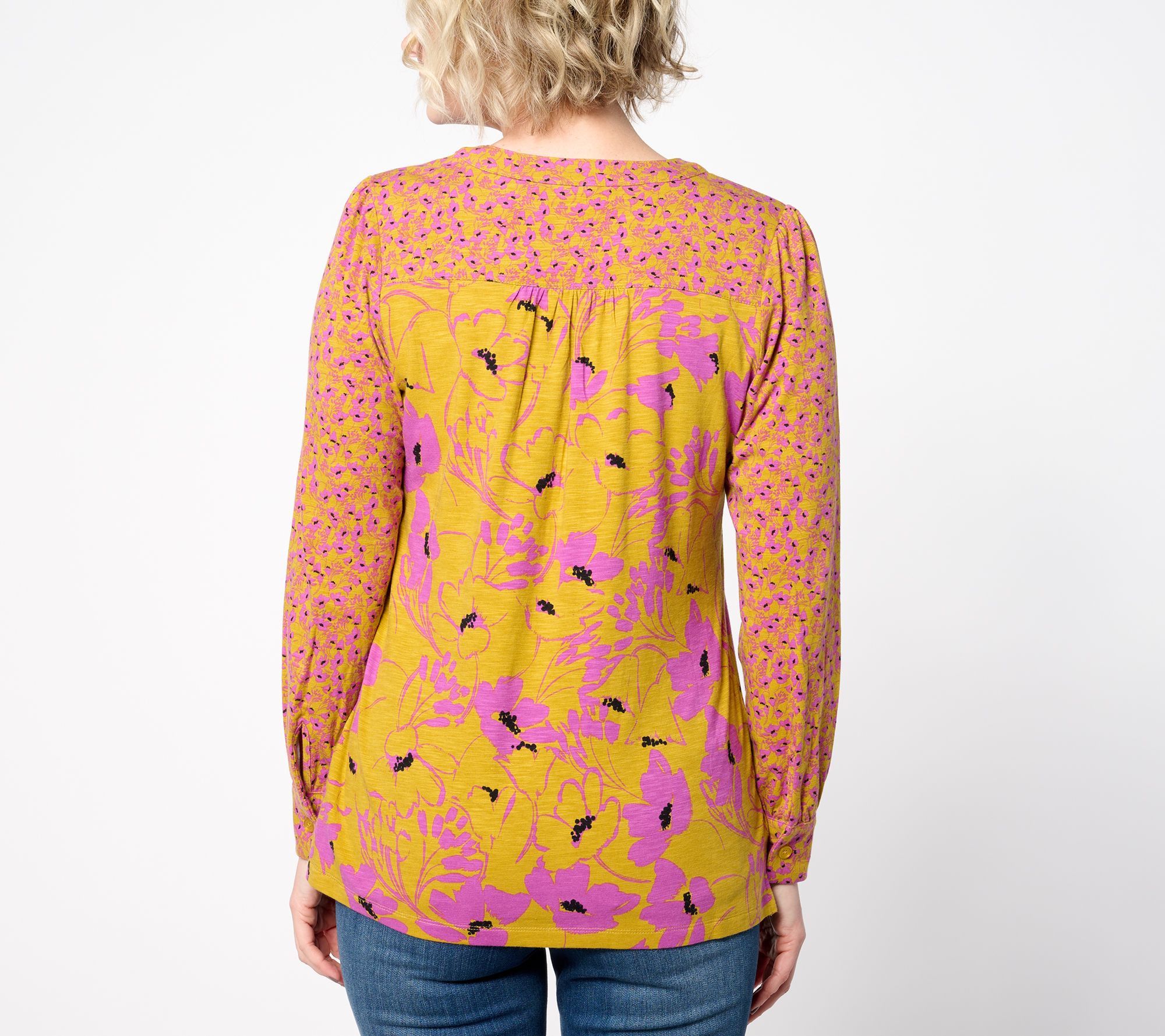 Belle by Kim Gravel Slub Knit Twin Floral Blouson Top - QVC.com