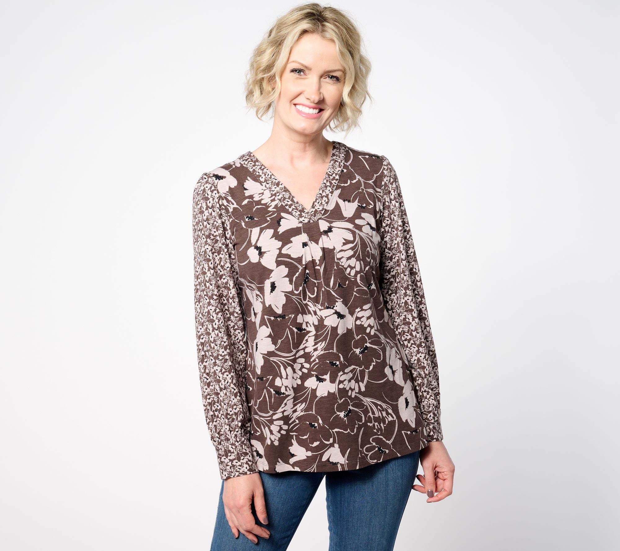Belle by Kim Gravel Slub Knit Twin Floral Blouson Top