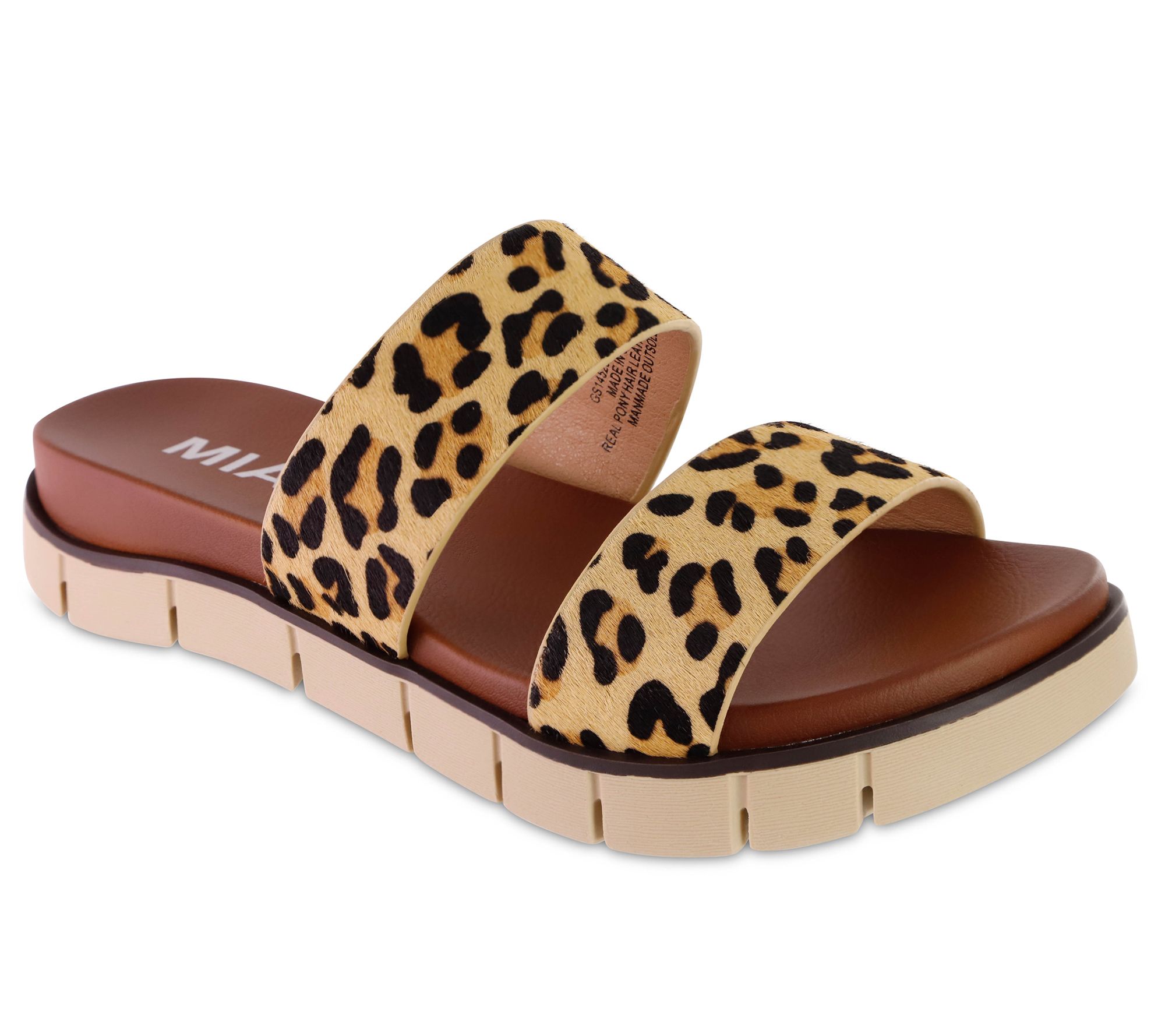 Women's Slide in leopard print pony skin with silver leather star