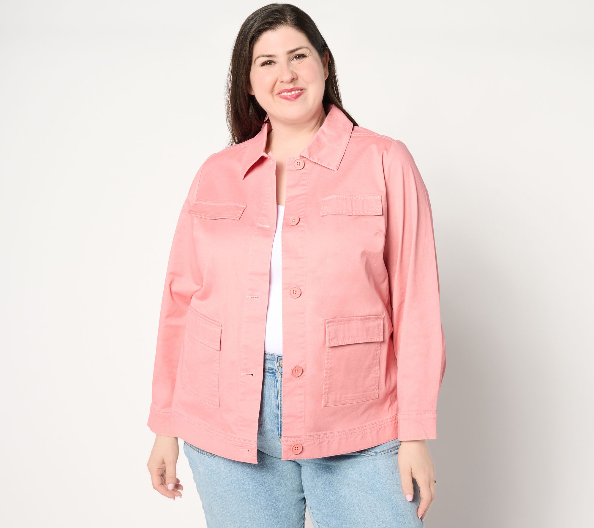 Denim & Co. EasyWear Twill Button Front Jacket with Pockets