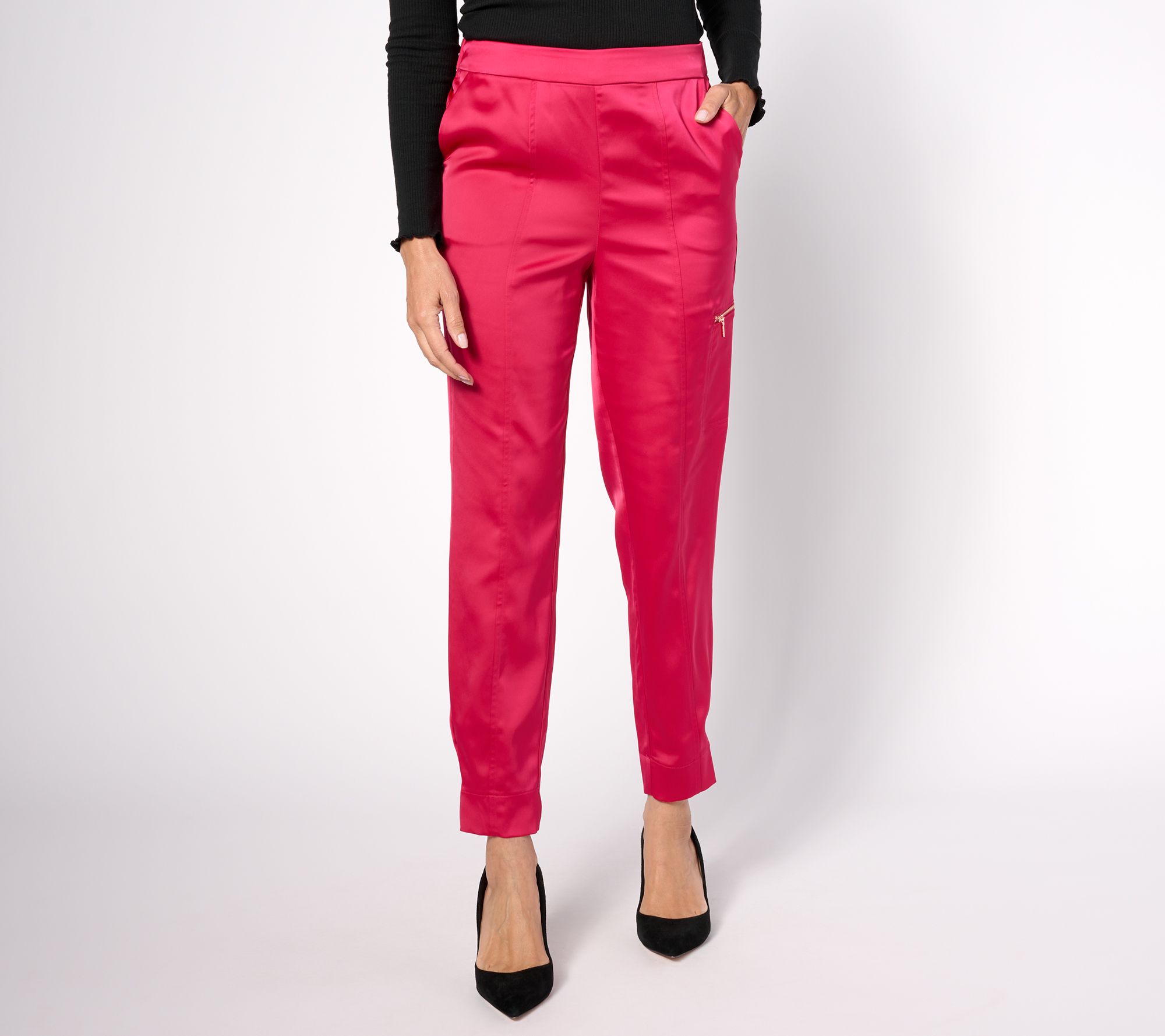 "As Is" Isaac Mizrahi Live! Regular Stretch Sateen Sleek Cargo Pants