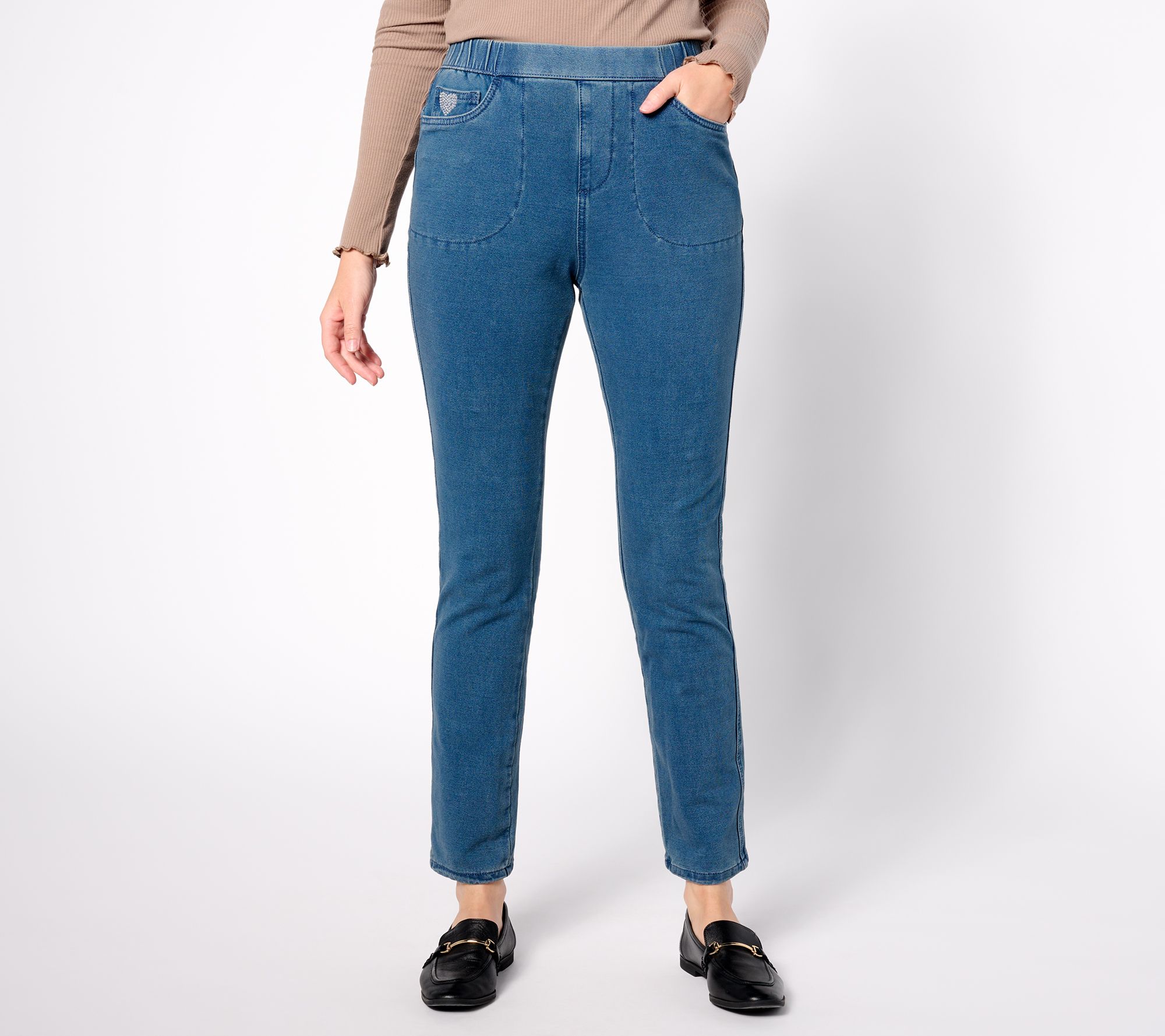 "As Is" Quacker Factory Regular DreamJeannes Pull On Slim Leg Jeans