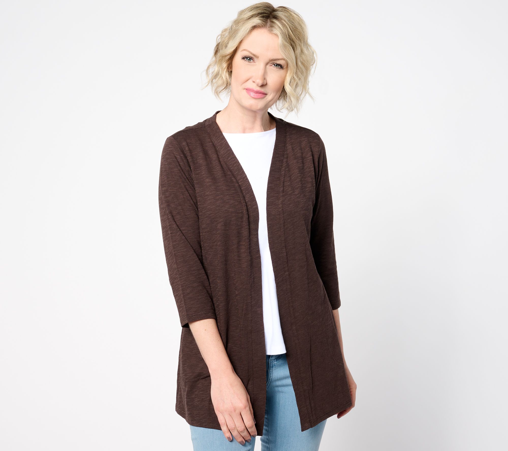 Denim & Co. Petite Slub Jersey Open Front Cardigan