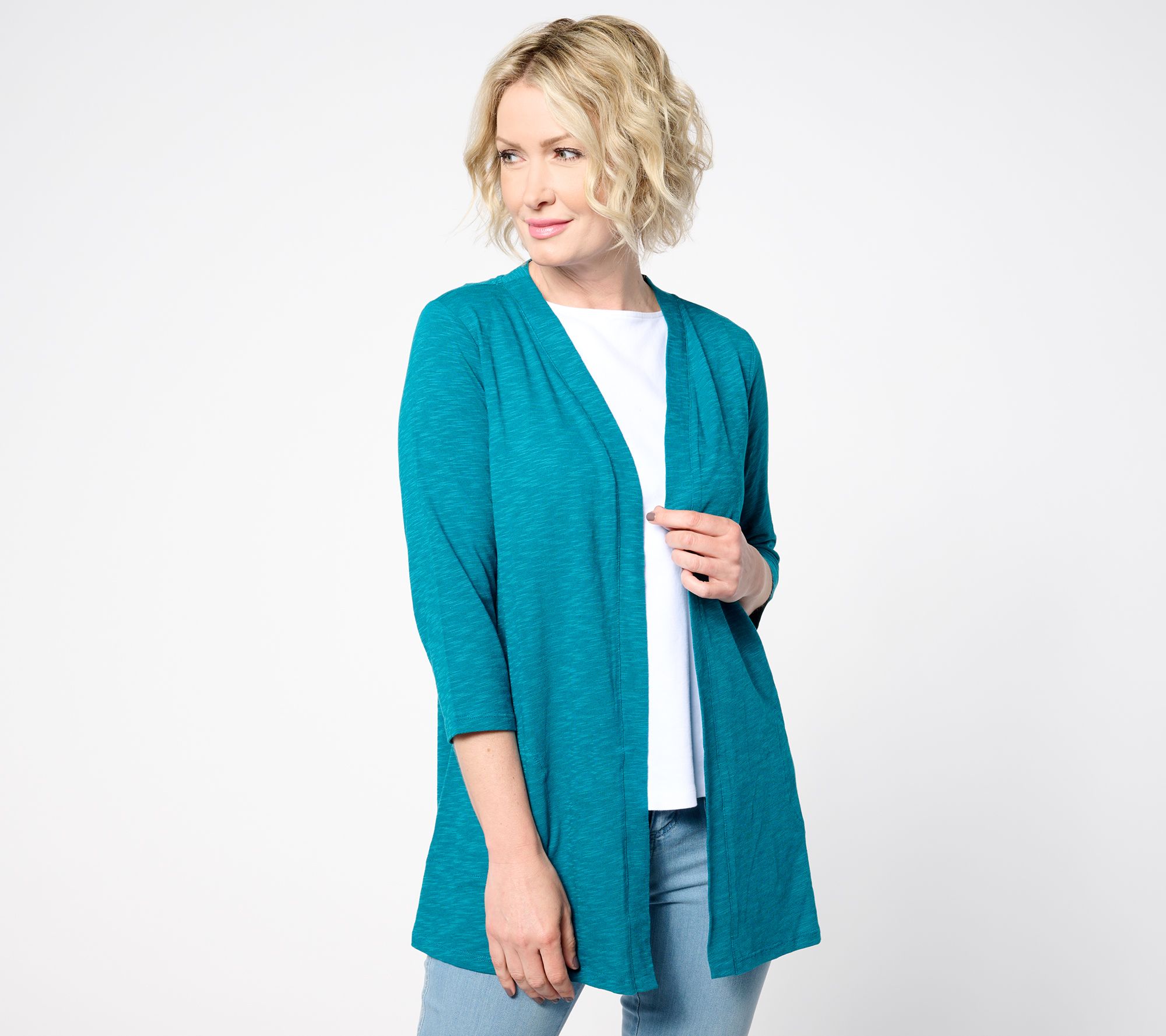 Denim & Co. Petite Slub Jersey Open Front Cardigan