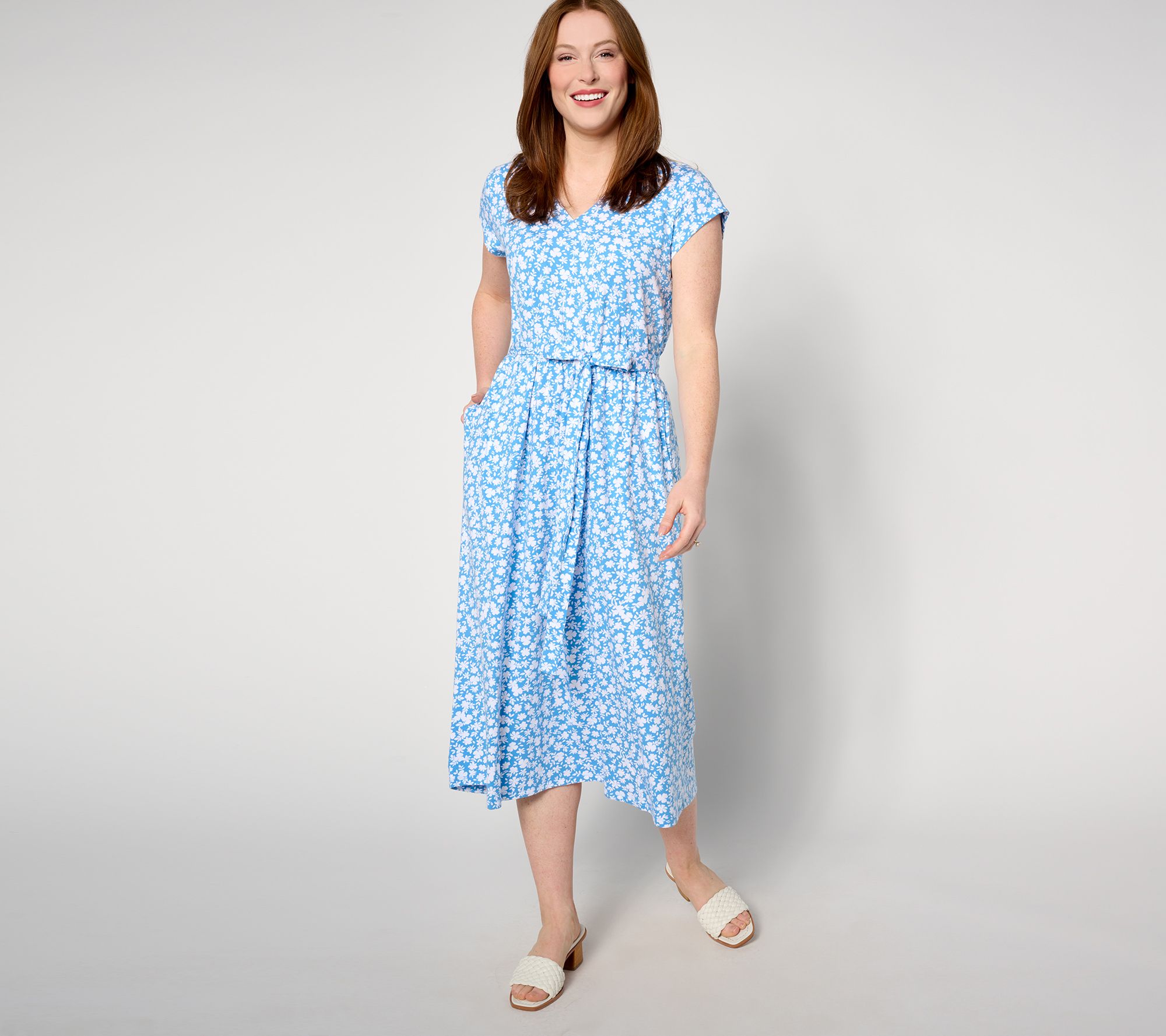 "As Is" Denim & Co. Petite Favorite Jersey Faux Wrap Cap Slv Midi Dress