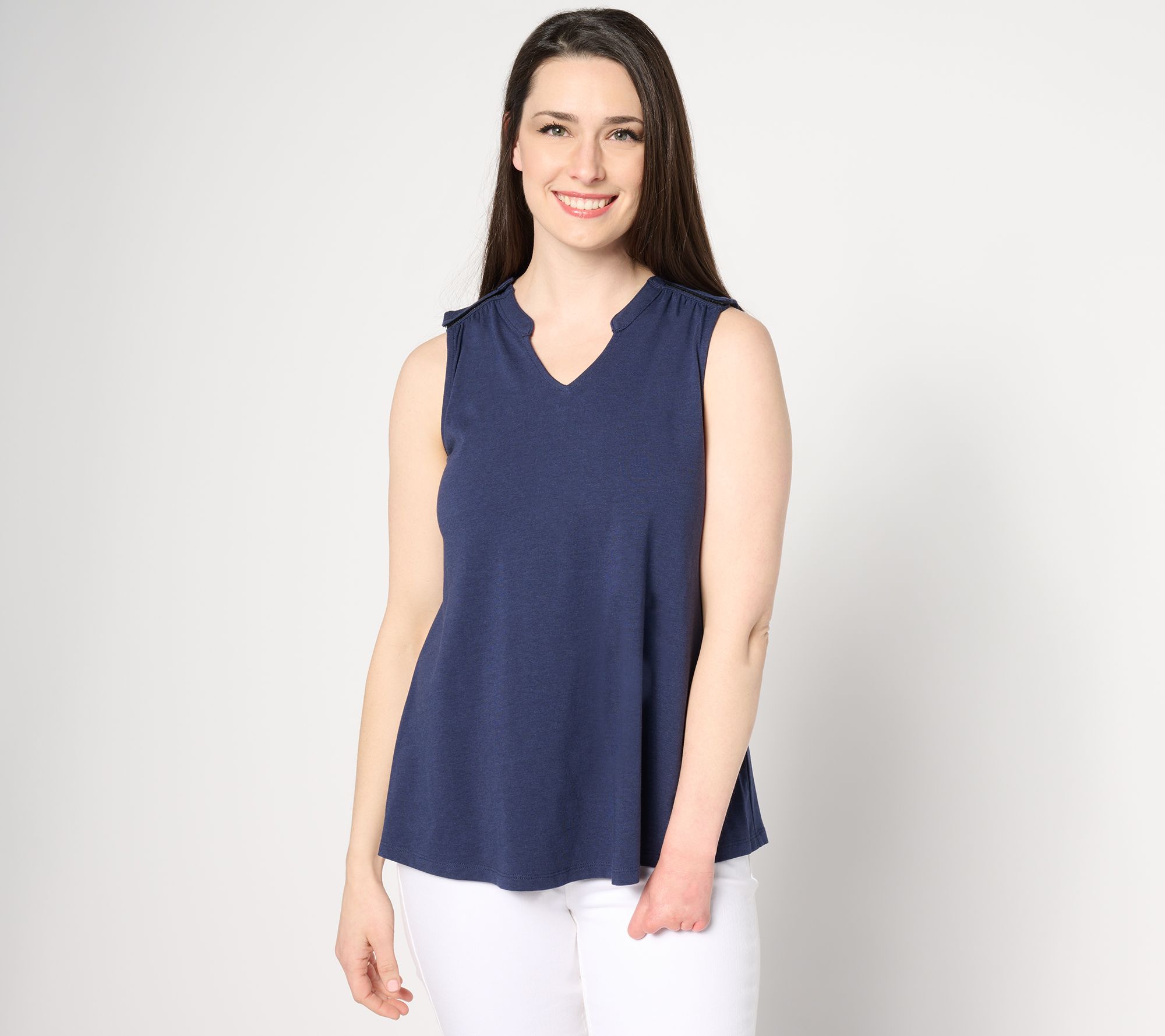 "As Is" Denim & Co. Adaptive Essentials Favorite Jersey Split Neck Tank