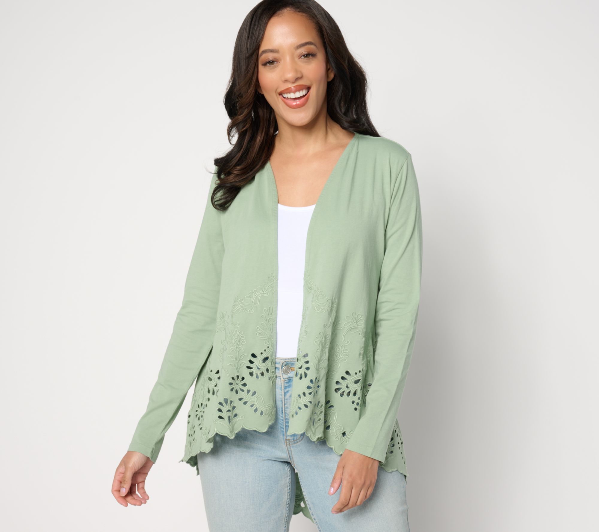 "As Is" BEAUTIFUL by Lawrence Zarian Knit Eyelet Open Cardigan