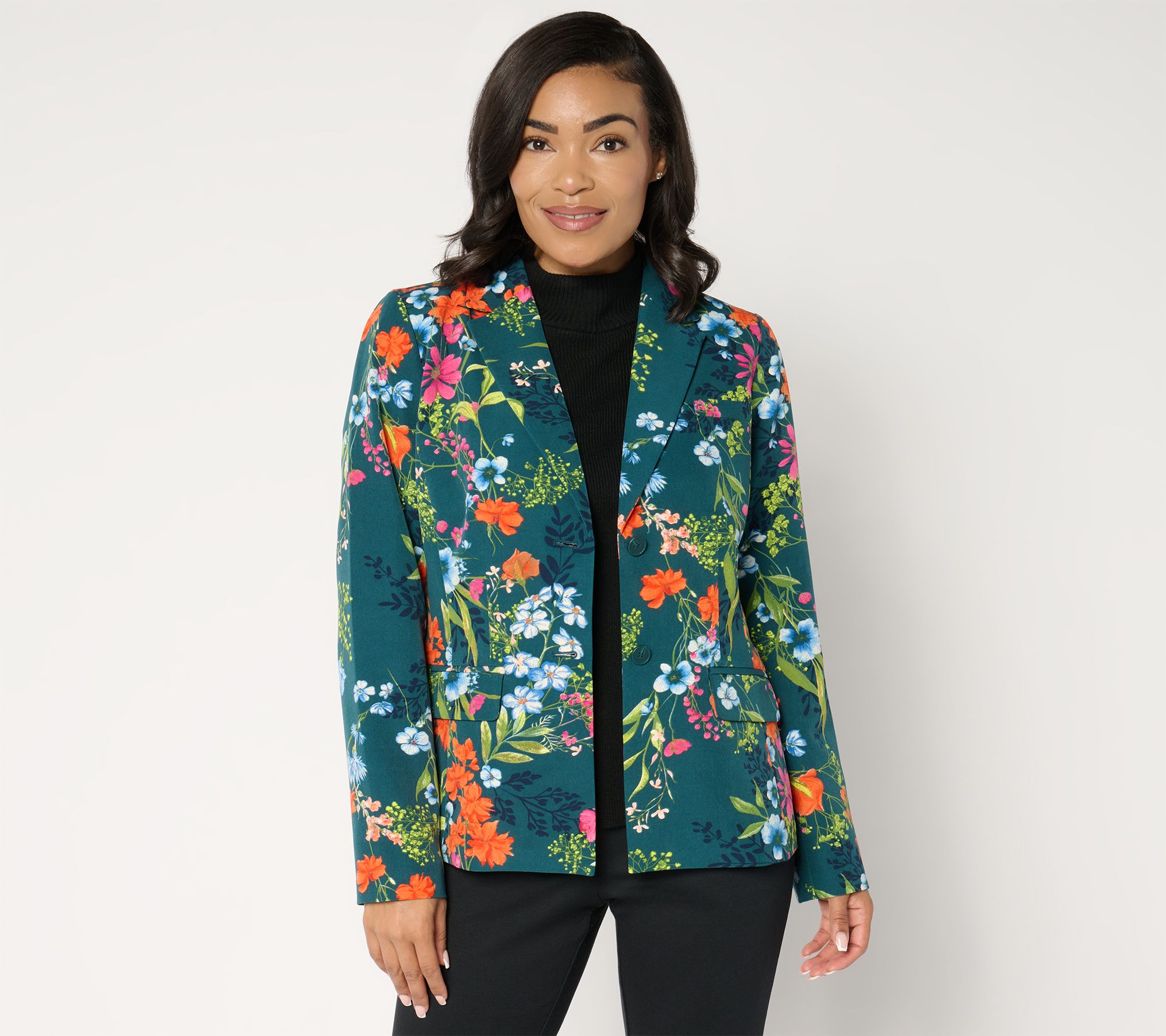 Joan Rivers Printed Floral Stretch Twill Blazer