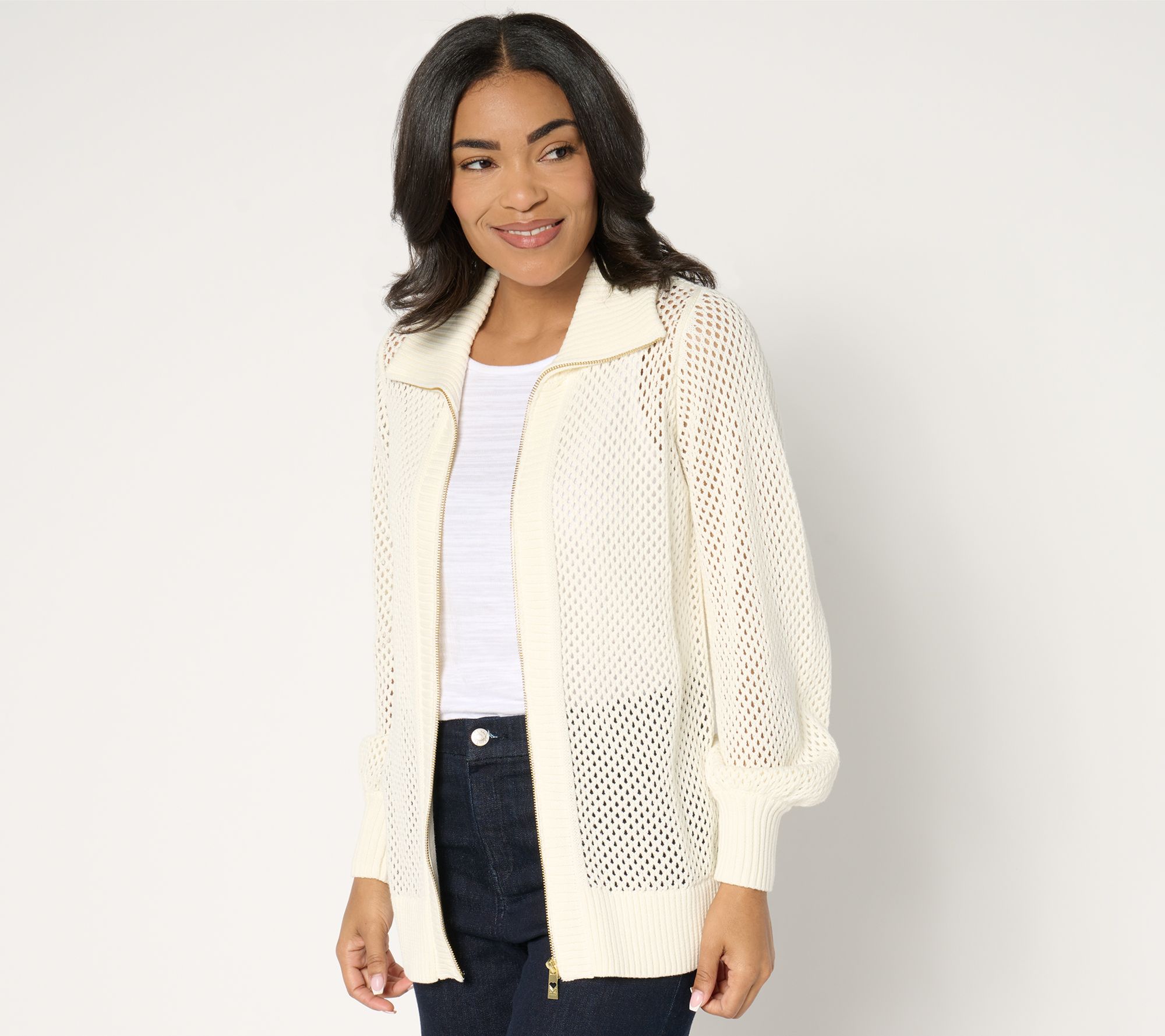 Belle by Kim Gravel Stay Bold 100% Cotton Zip-Up Cardigan