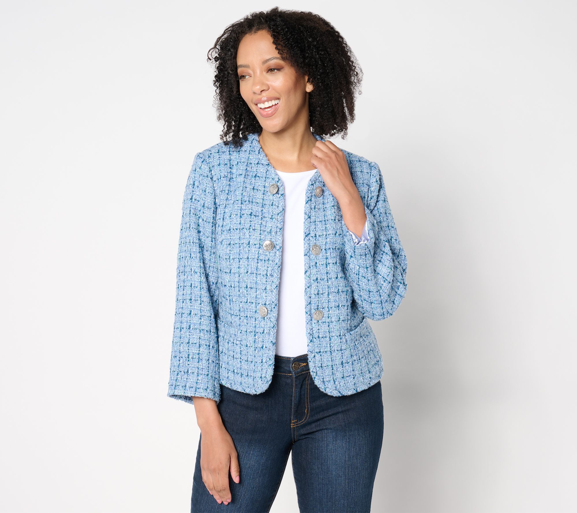 "As Is" Isaac Mizrahi Live! Woven Tweed Lady Jacket with Pockets