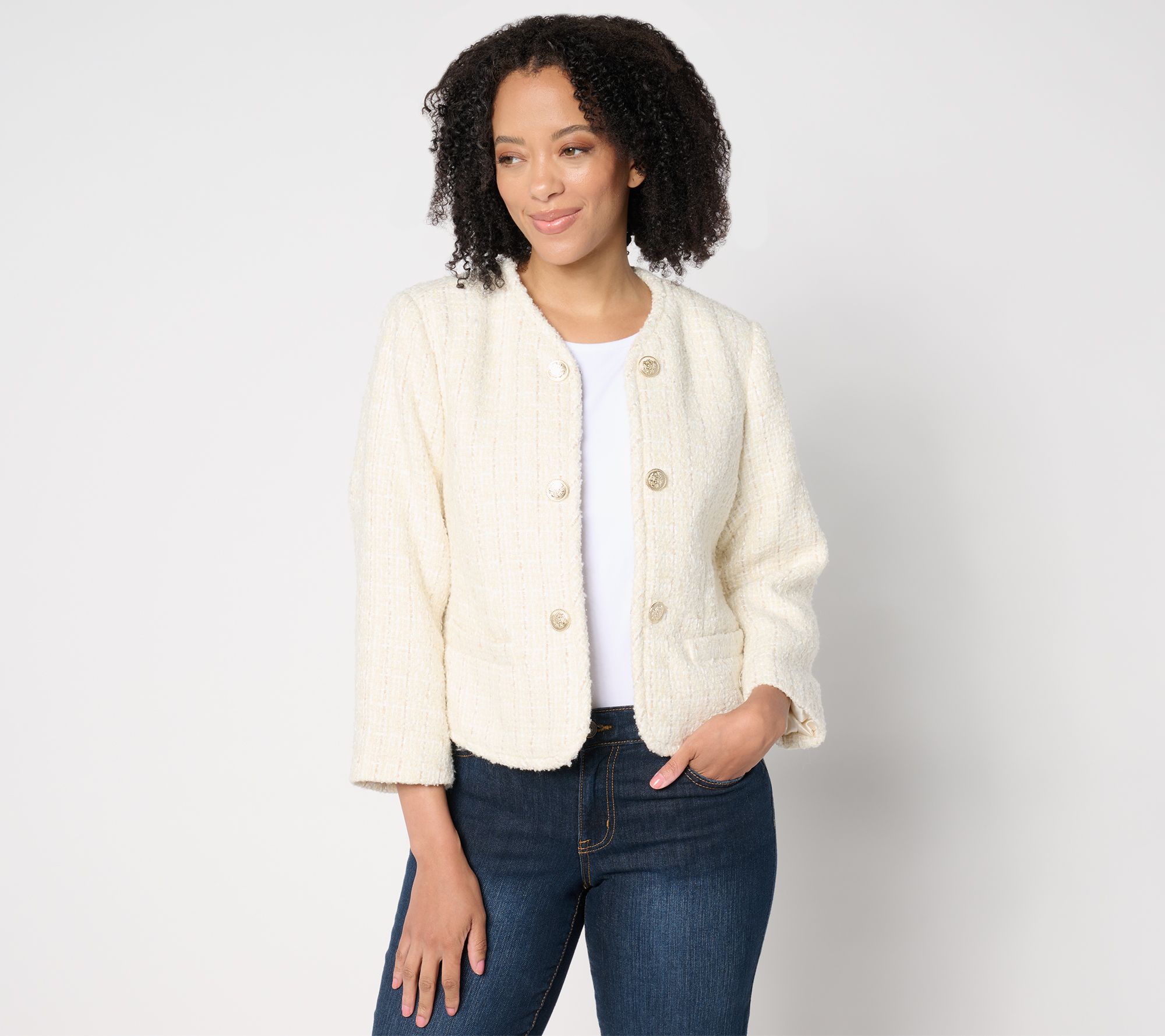 "As Is" Isaac Mizrahi Live! Woven Tweed Lady Jacket with Pockets