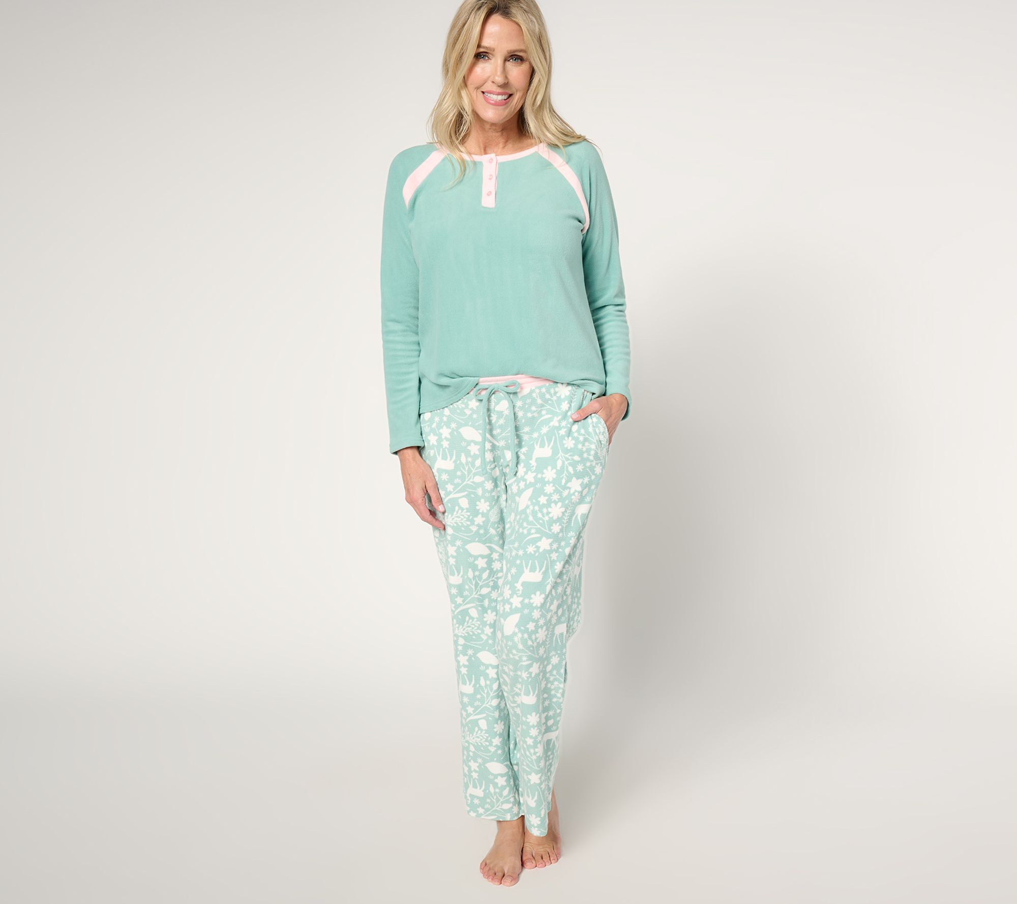 MUK LUKS Thermal Fleece Henley Pajama Set