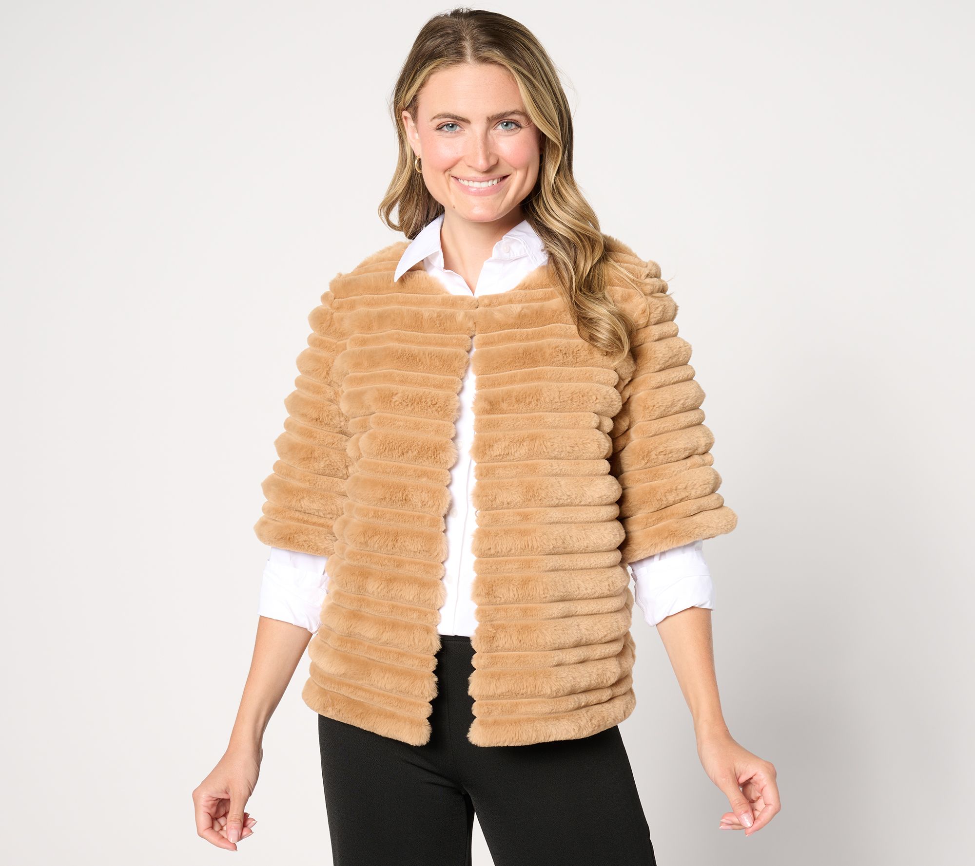 "As Is" Dennis Basso Faux Fur Pelt with Elbow Sleeves