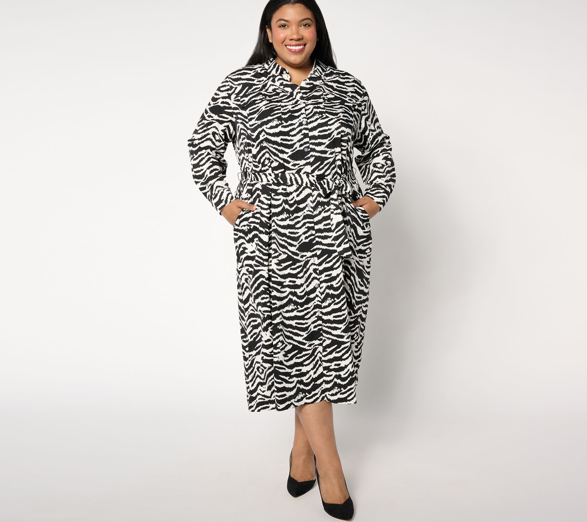"As Is" Studio Park Petite Woven Long Sleeve Shirtdress