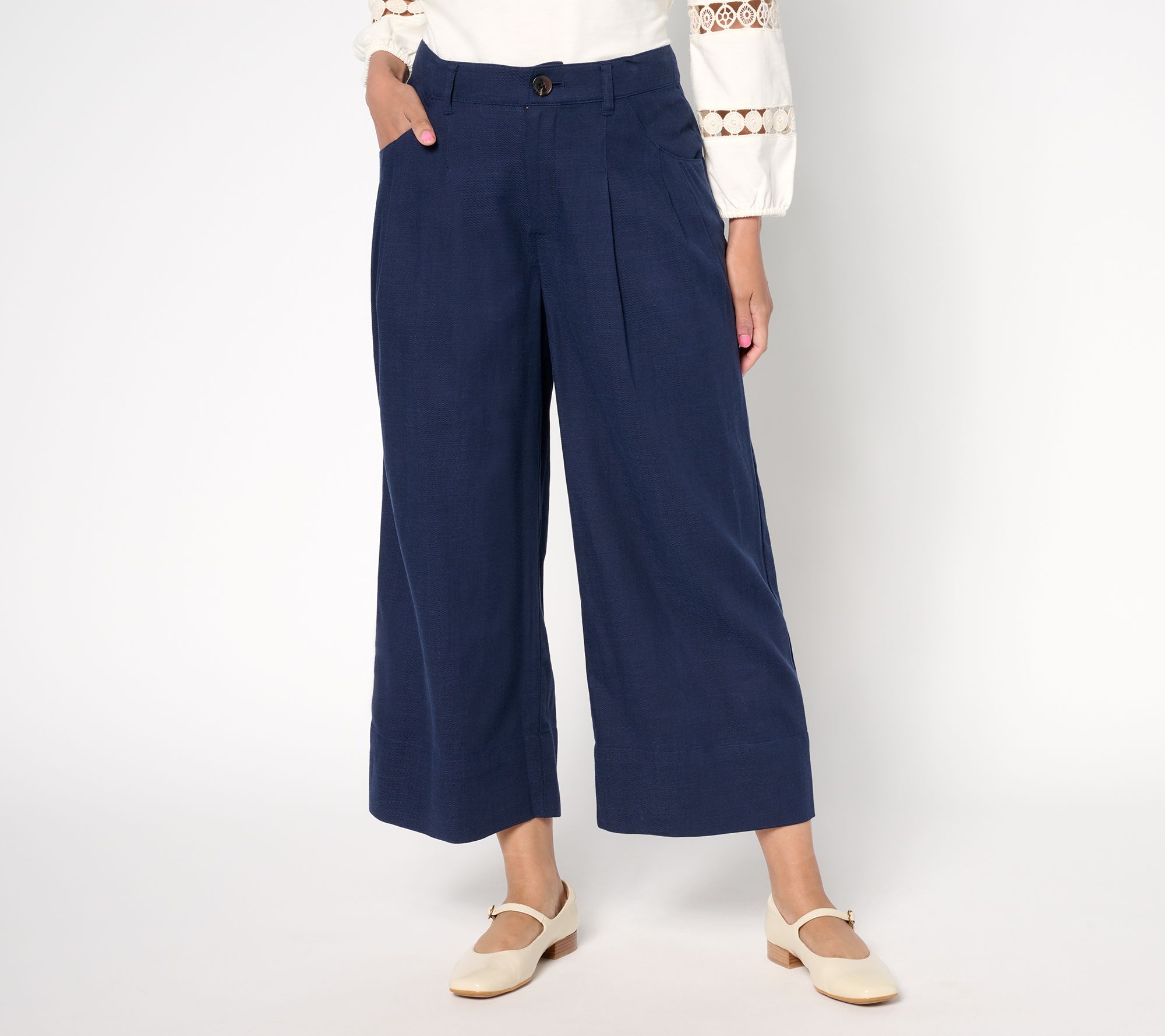 Me by Jennie Garth Petite Cara Twill Cropped Wide Leg Pants
