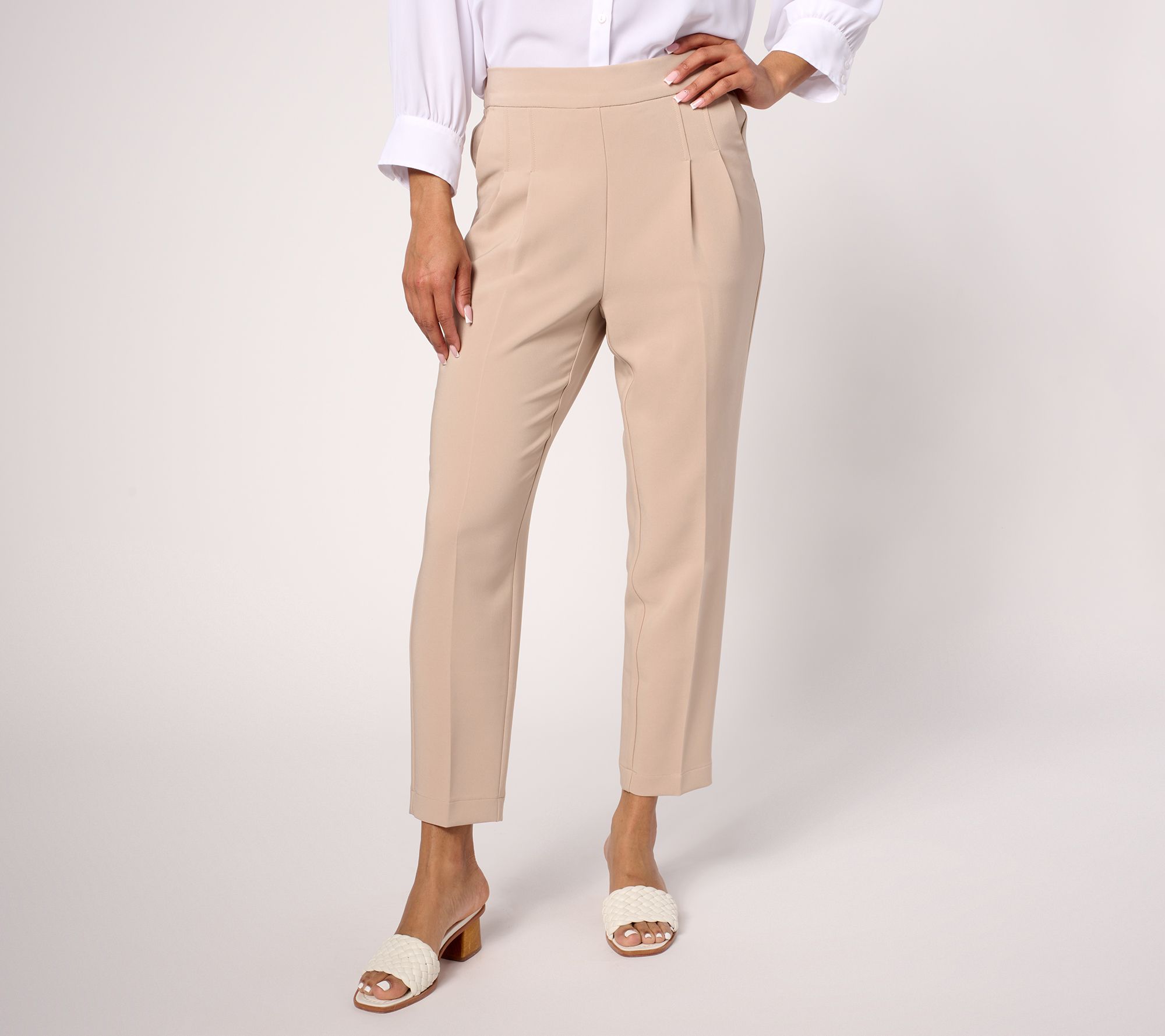 Isaac Mizrahi Live! Regular Stretch Crepe Tapered Leg Crop Pants