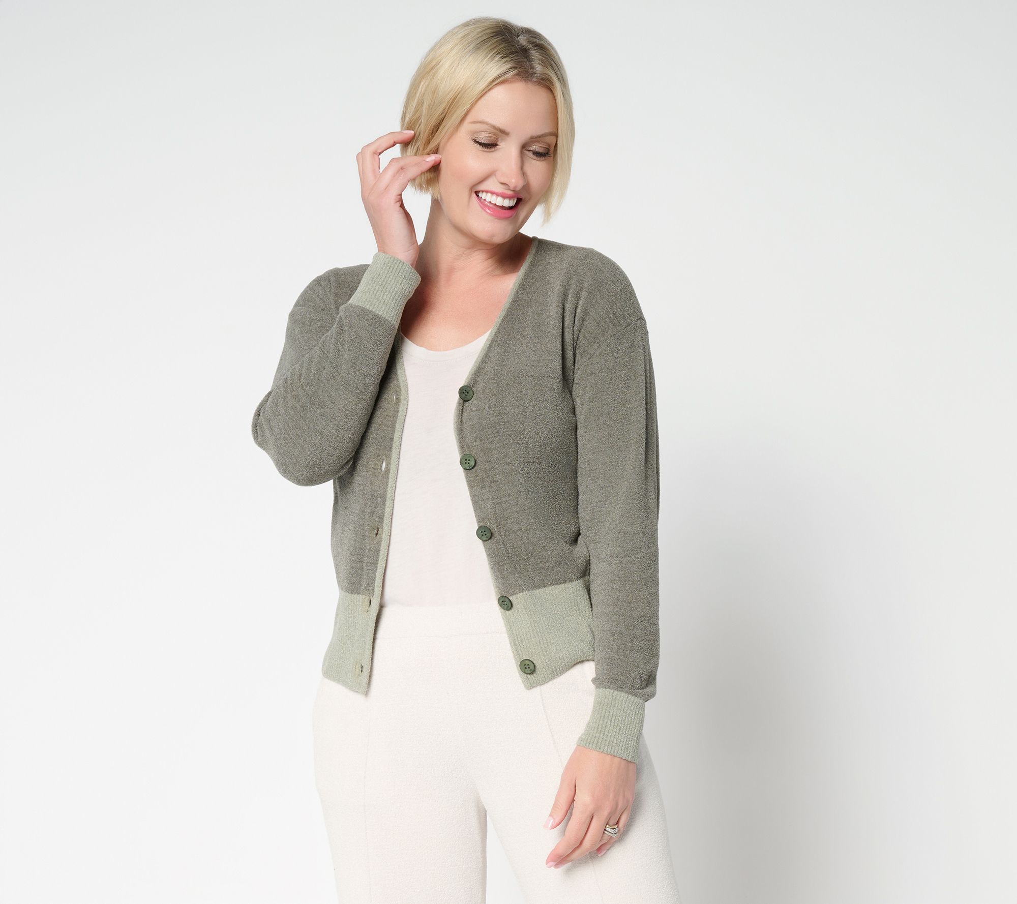 Barefoot Dreams CozyChic Ultra Lite Color Block Button Front Cardigan