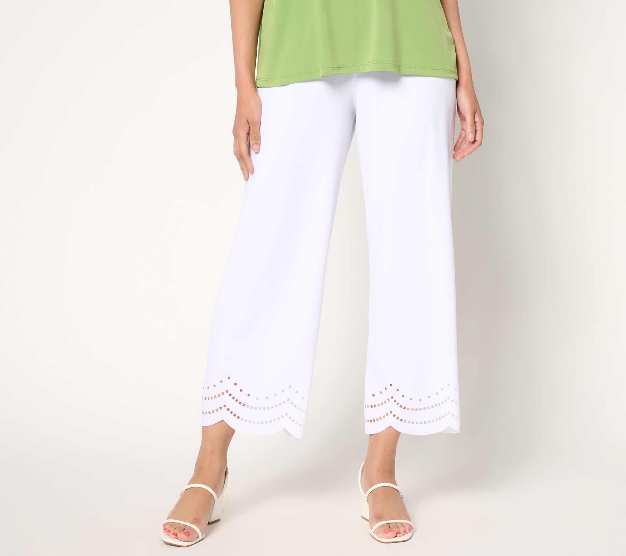 Susan Graver Regular Liquid Knit Crop Pants with Laser Cut Hem