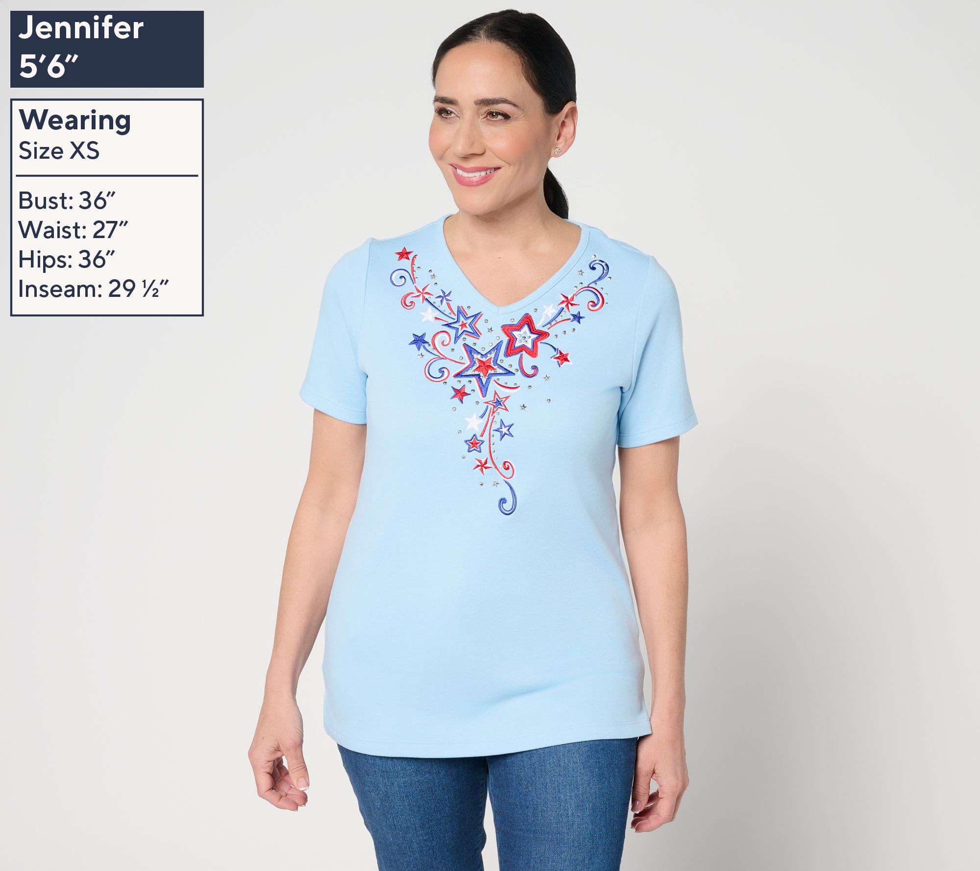 Quacker Factory Aim For the Stars V-Neck Short Sleeve Top