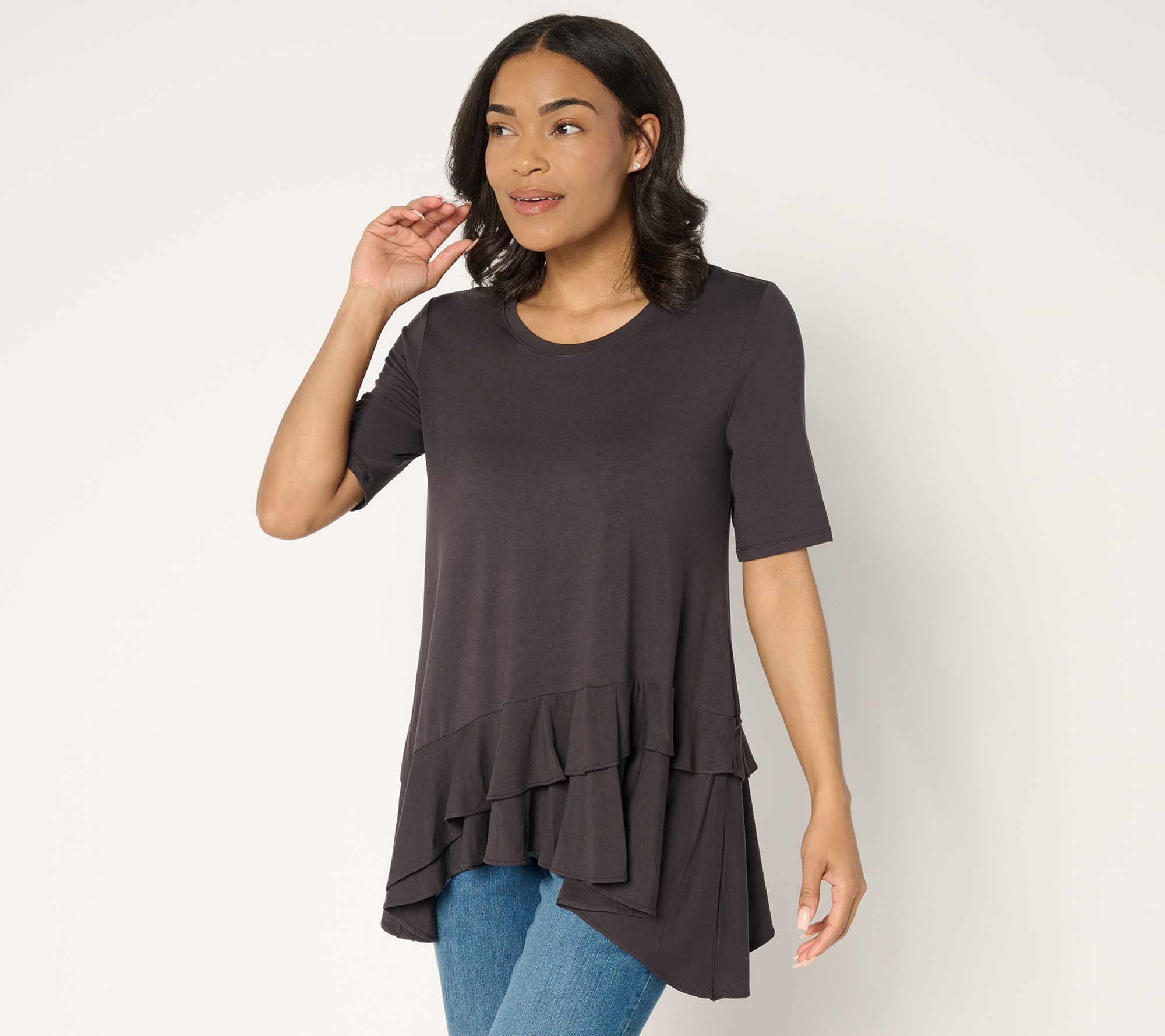 LOGO by Lori Goldstein Rayon 230 Knit Ruffle Hem Top