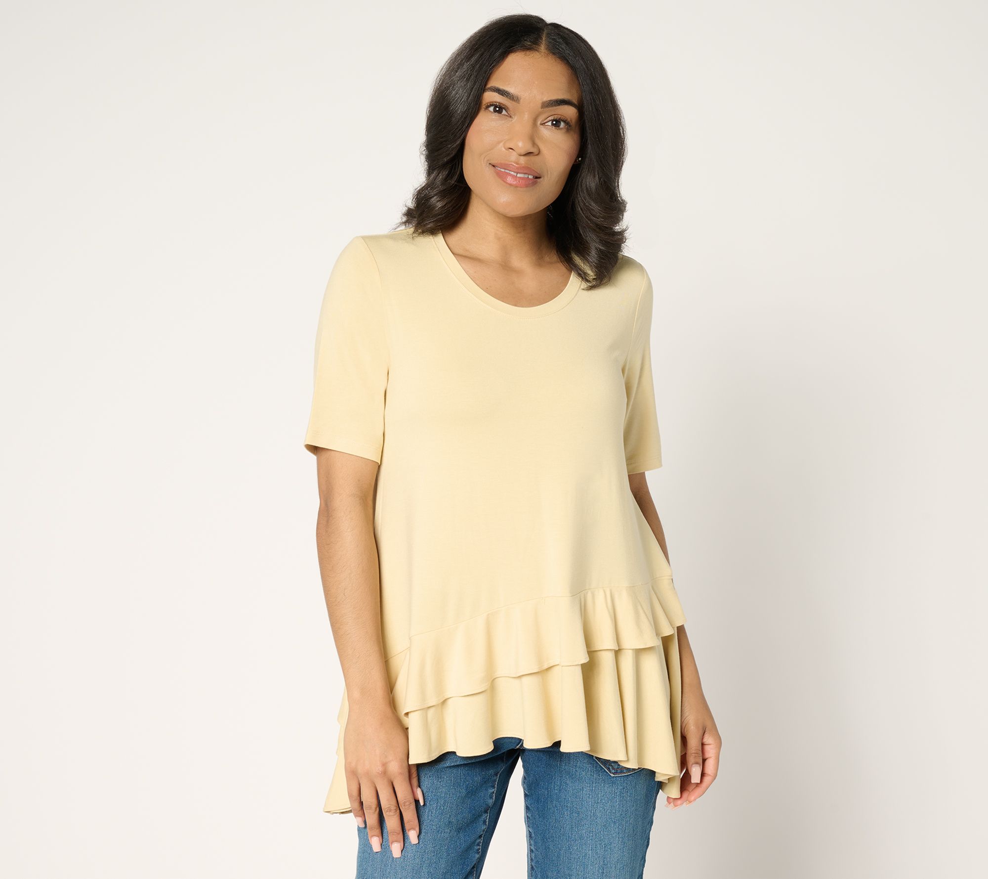 LOGO by Lori Goldstein Rayon 230 Knit Ruffle Hem Top