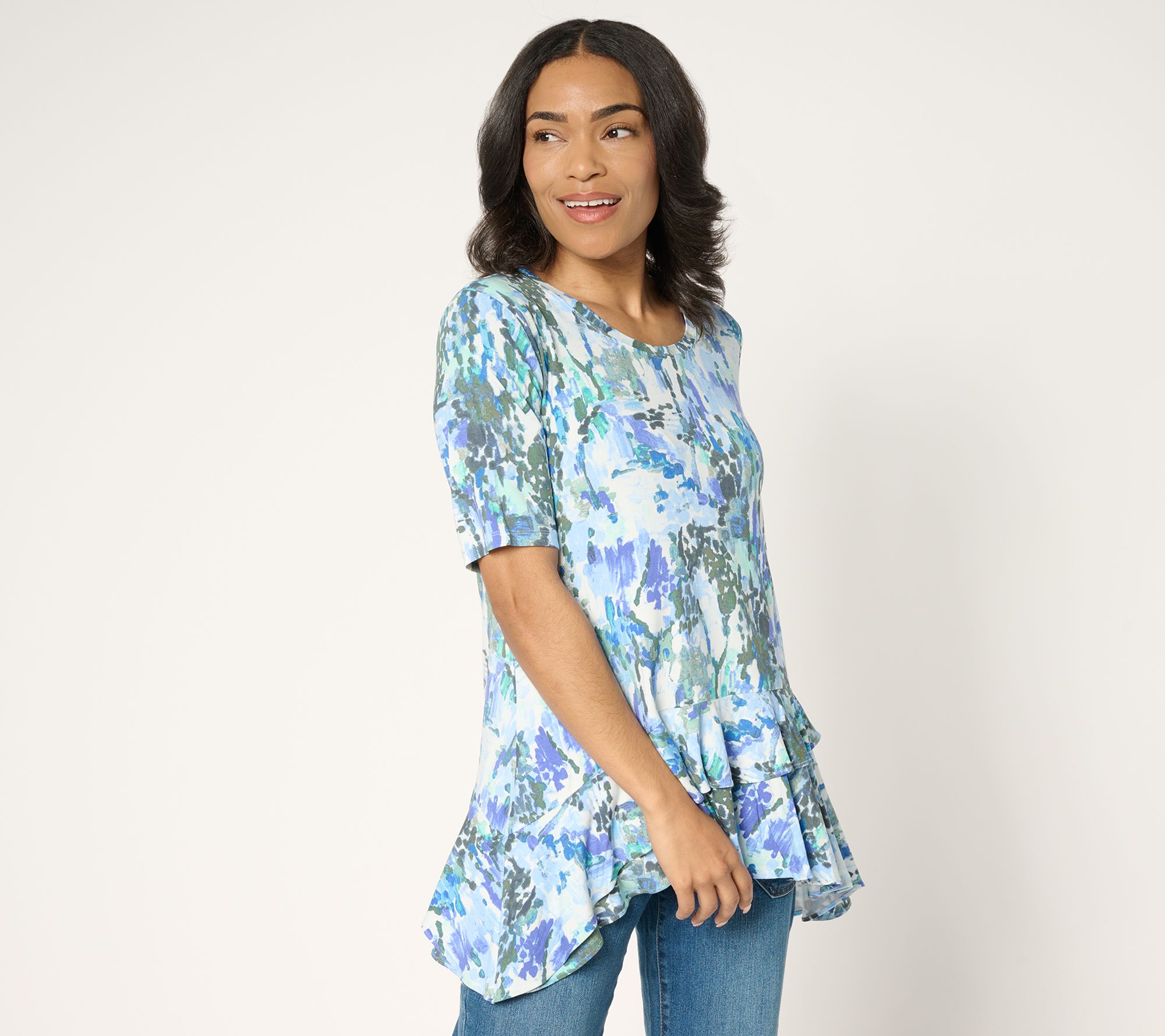 LOGO by Lori Goldstein Rayon 230 Knit Ruffle Hem Top