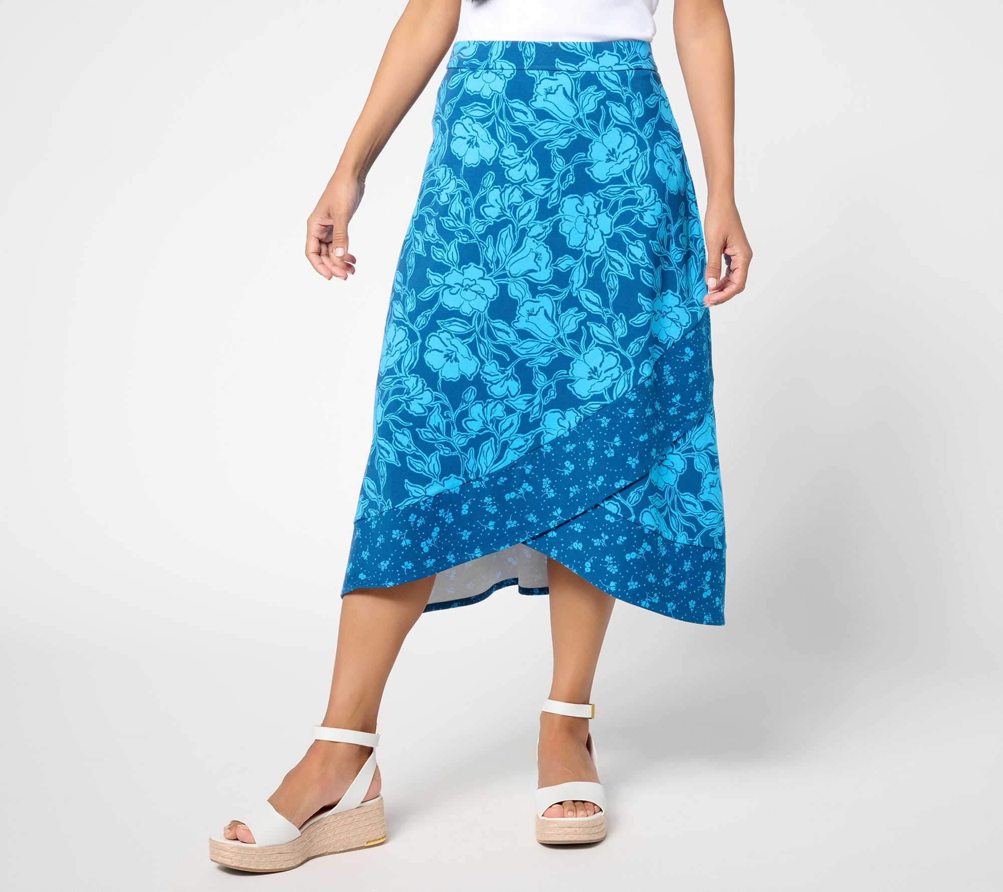 Isaac Mizrahi Live! Petite A-La-Modal Printed Faux Wrap Midi Skirt