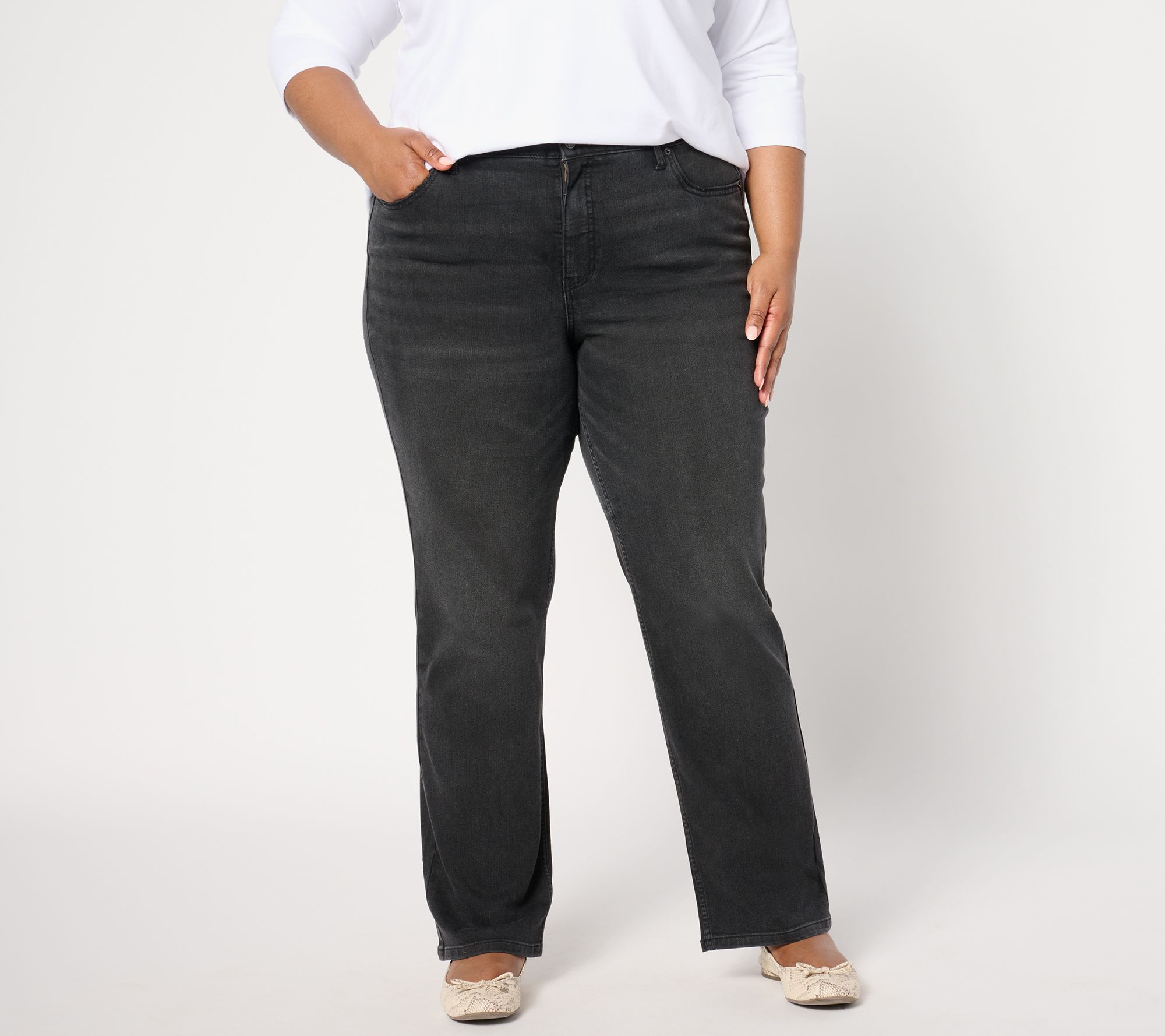 "As Is" Me by Jennie Garth Petite Washed Black Johnny Straight Jeans