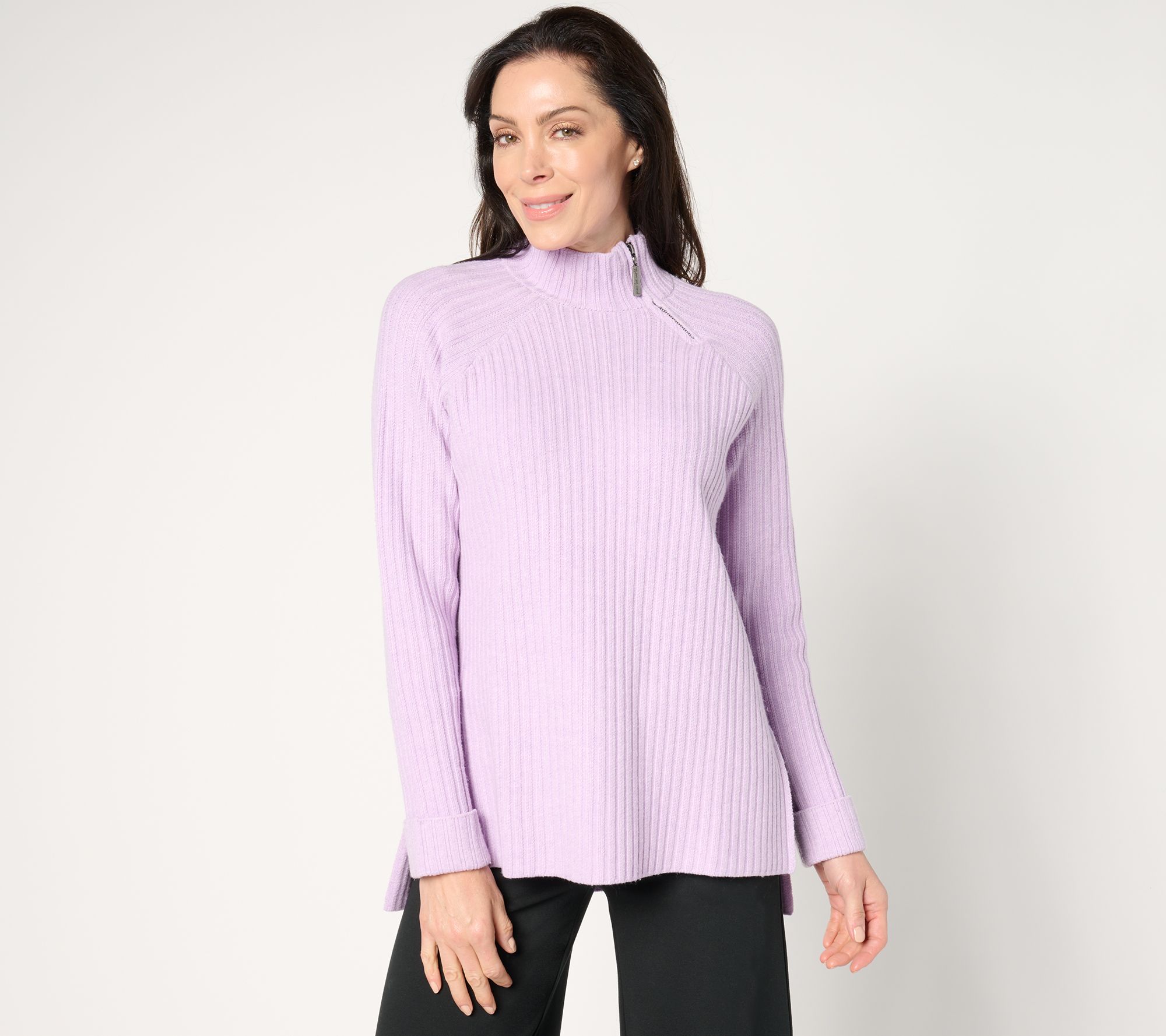 "As Is" Peace Love World High Low Sweater w/ Zipper Neck Detail