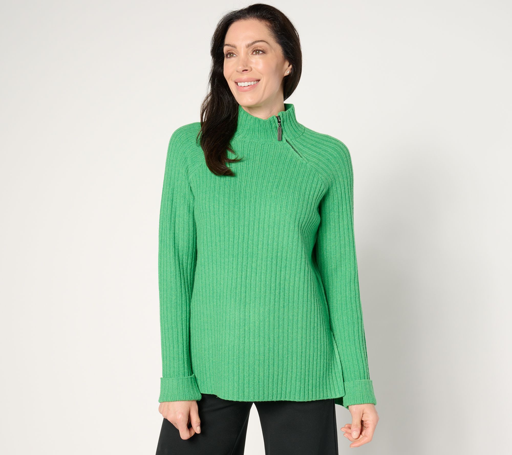 "As Is" Peace Love World High Low Sweater w/ Zipper Neck Detail