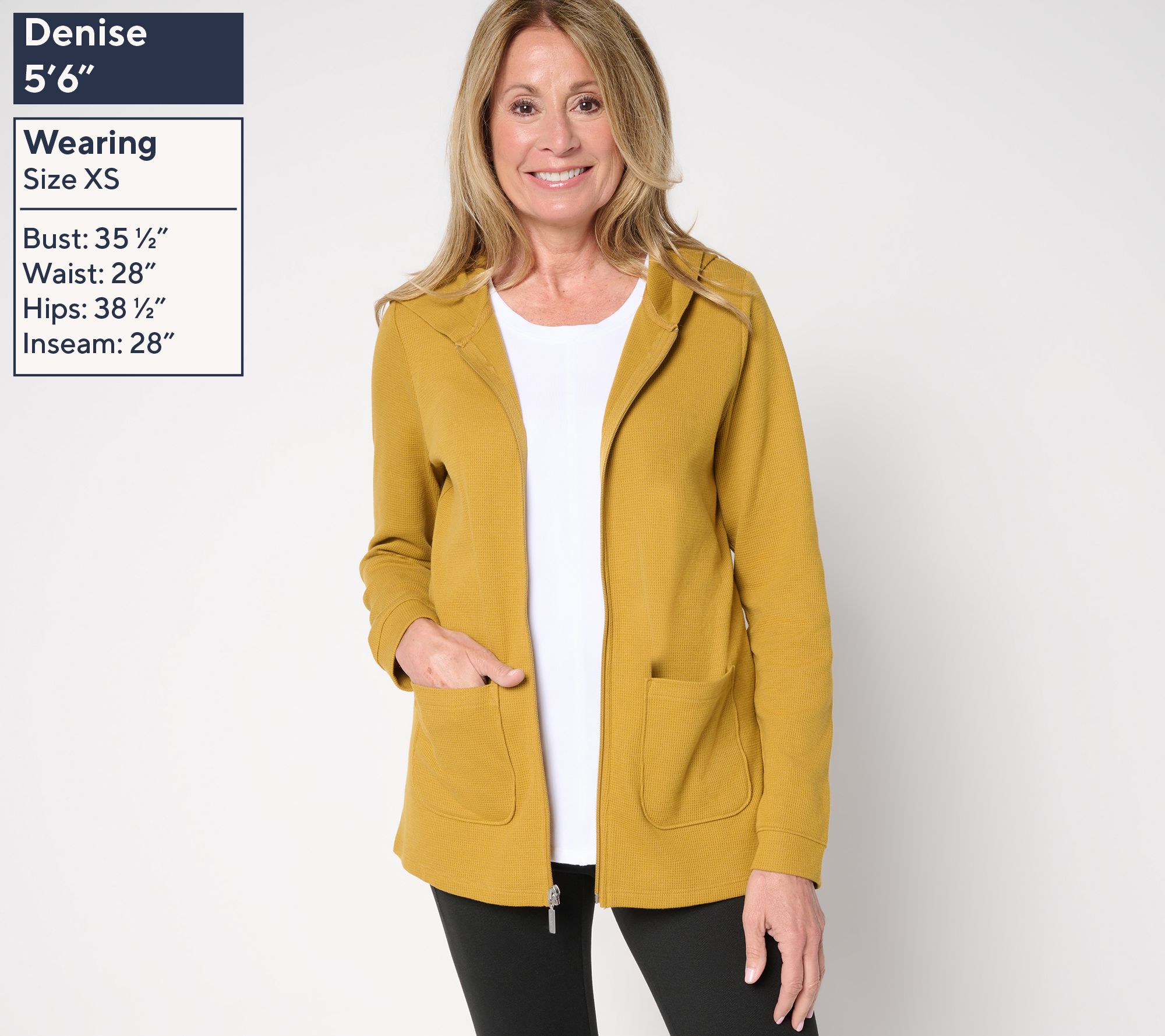 Denim & Co. Active Waffle Knit Zip Front Hooded Jacket - QVC.com