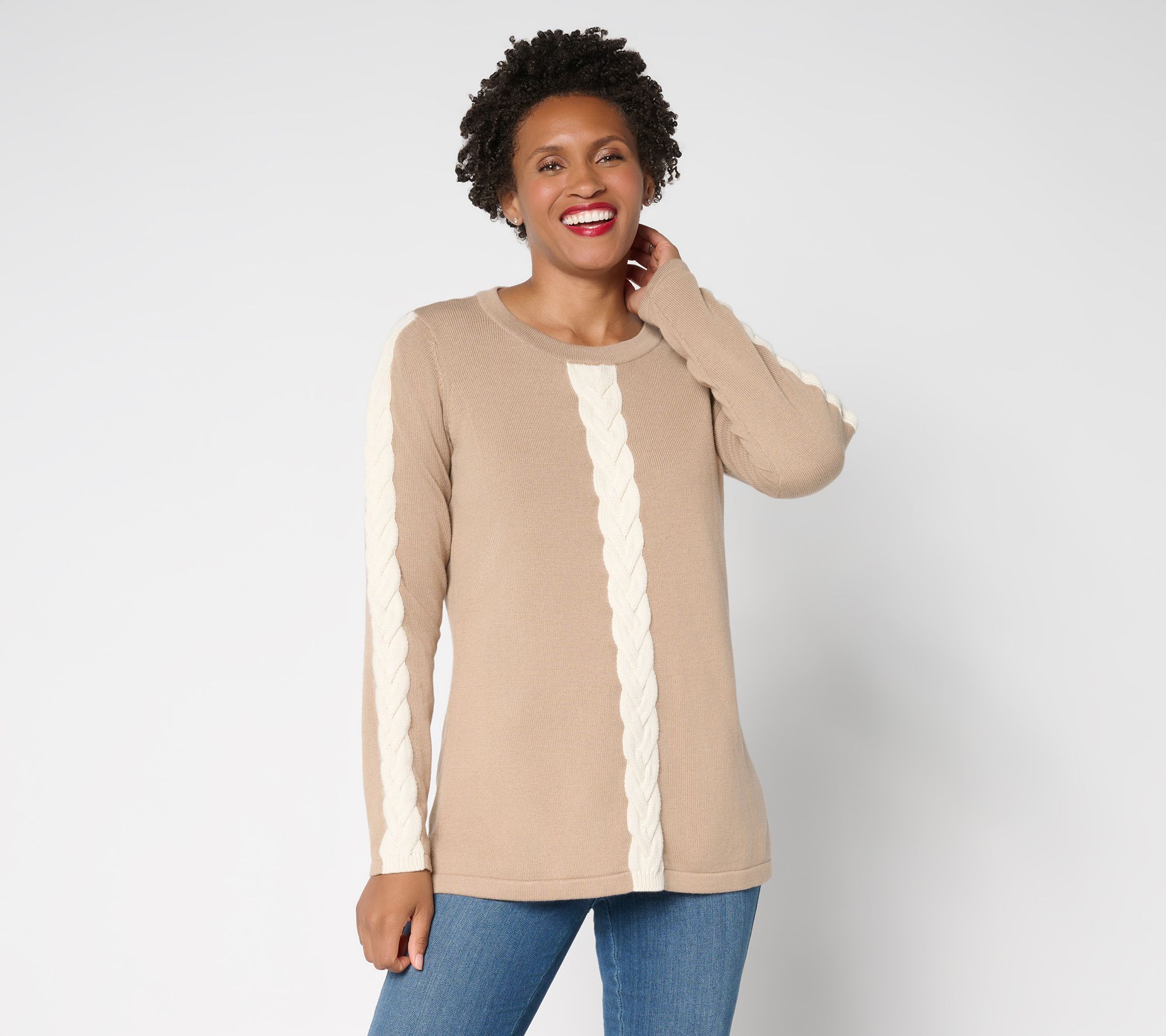 Belle by Kim Gravel Solo Cable Contrast Trim Sweater