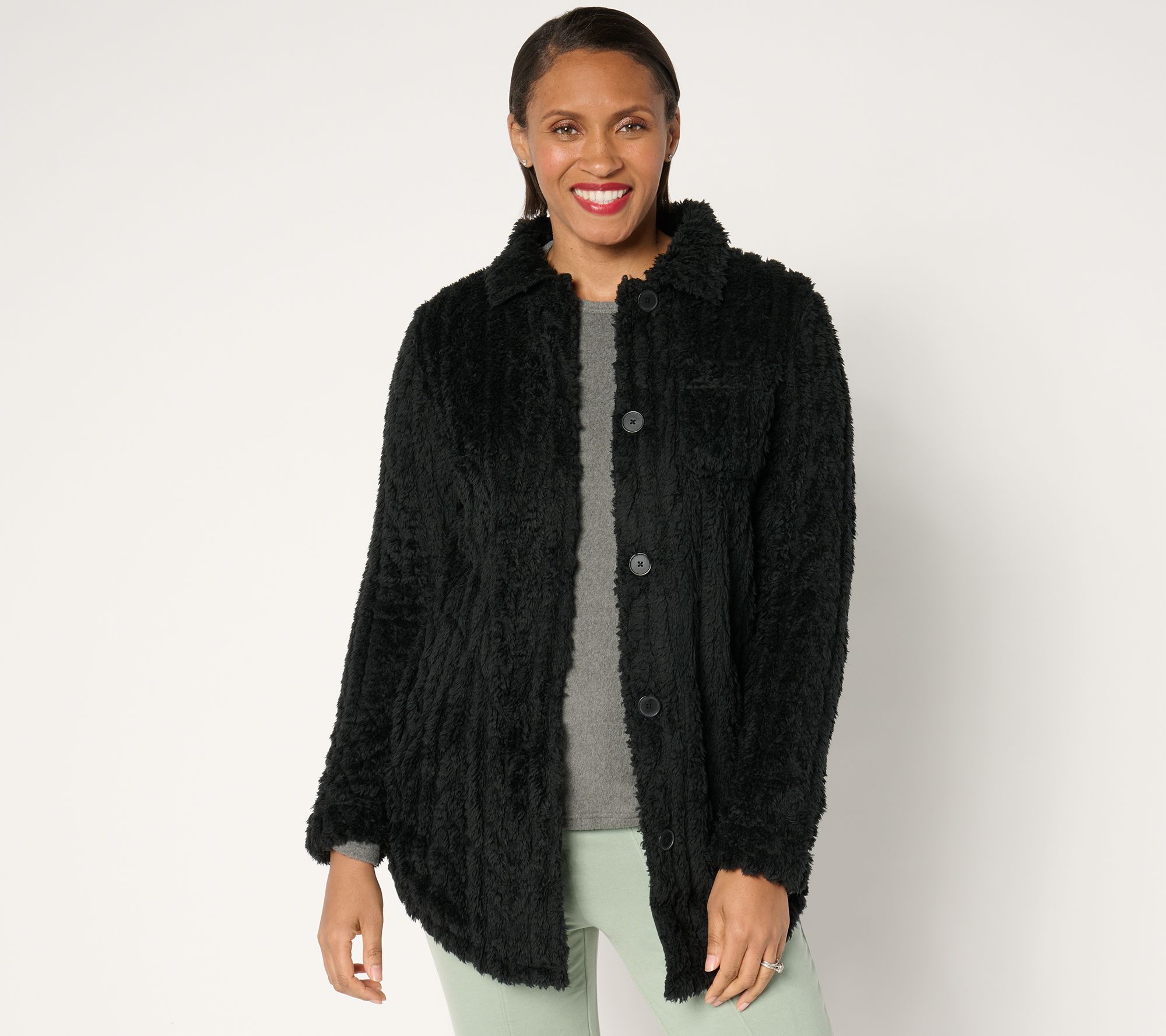 "As Is" Cuddl Duds Sculpted Sherpa Shirt Jacket